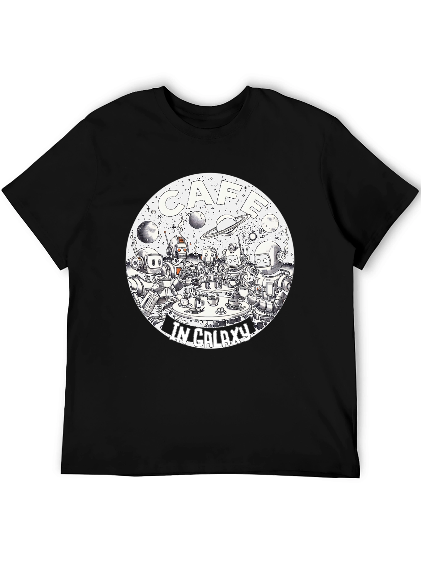 Cafe in Galaxy Black Graphic T-Shirt