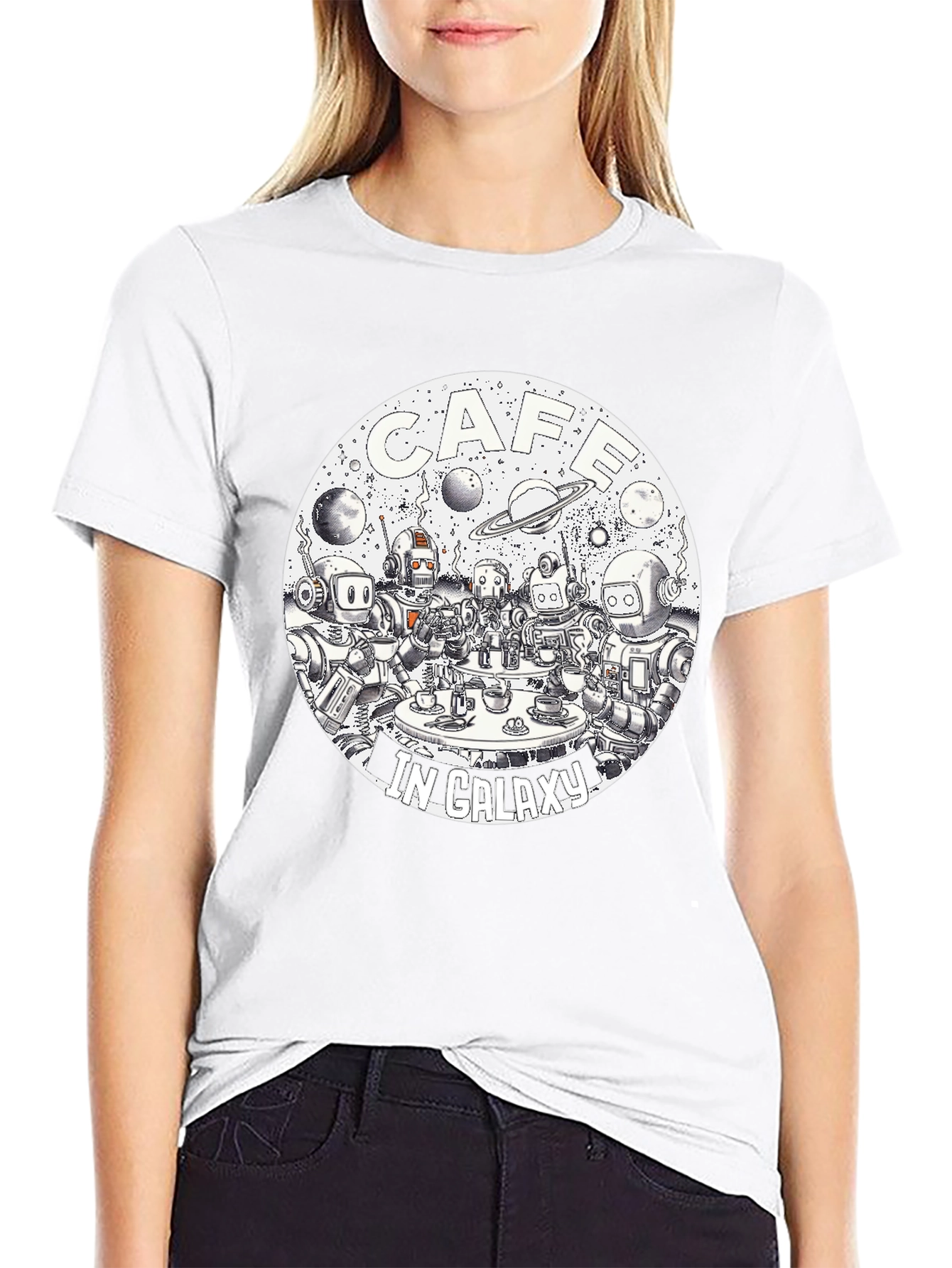 Cafe in Galaxy Black Graphic T-Shirt