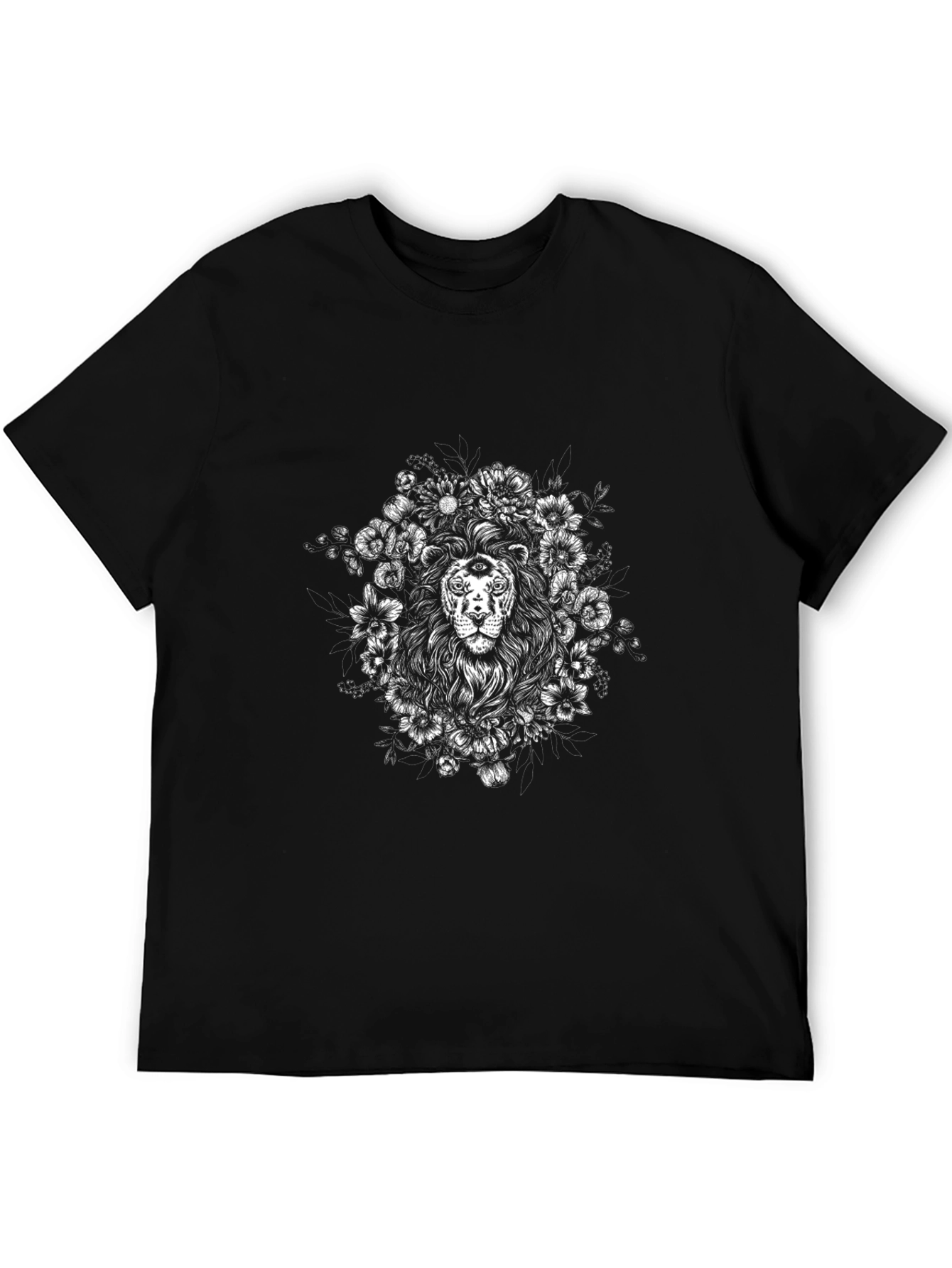 Lion Floral Graphic Tee - Mens Black T-Shirt