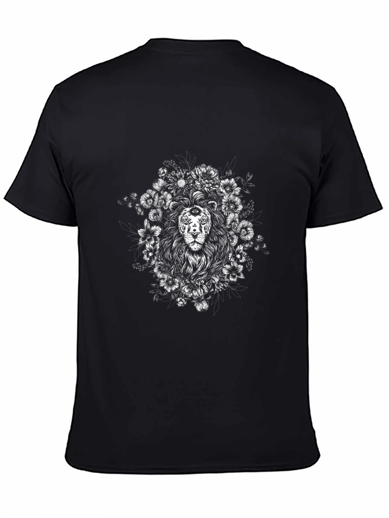 Lion Floral Graphic Tee - Mens Black T-Shirt