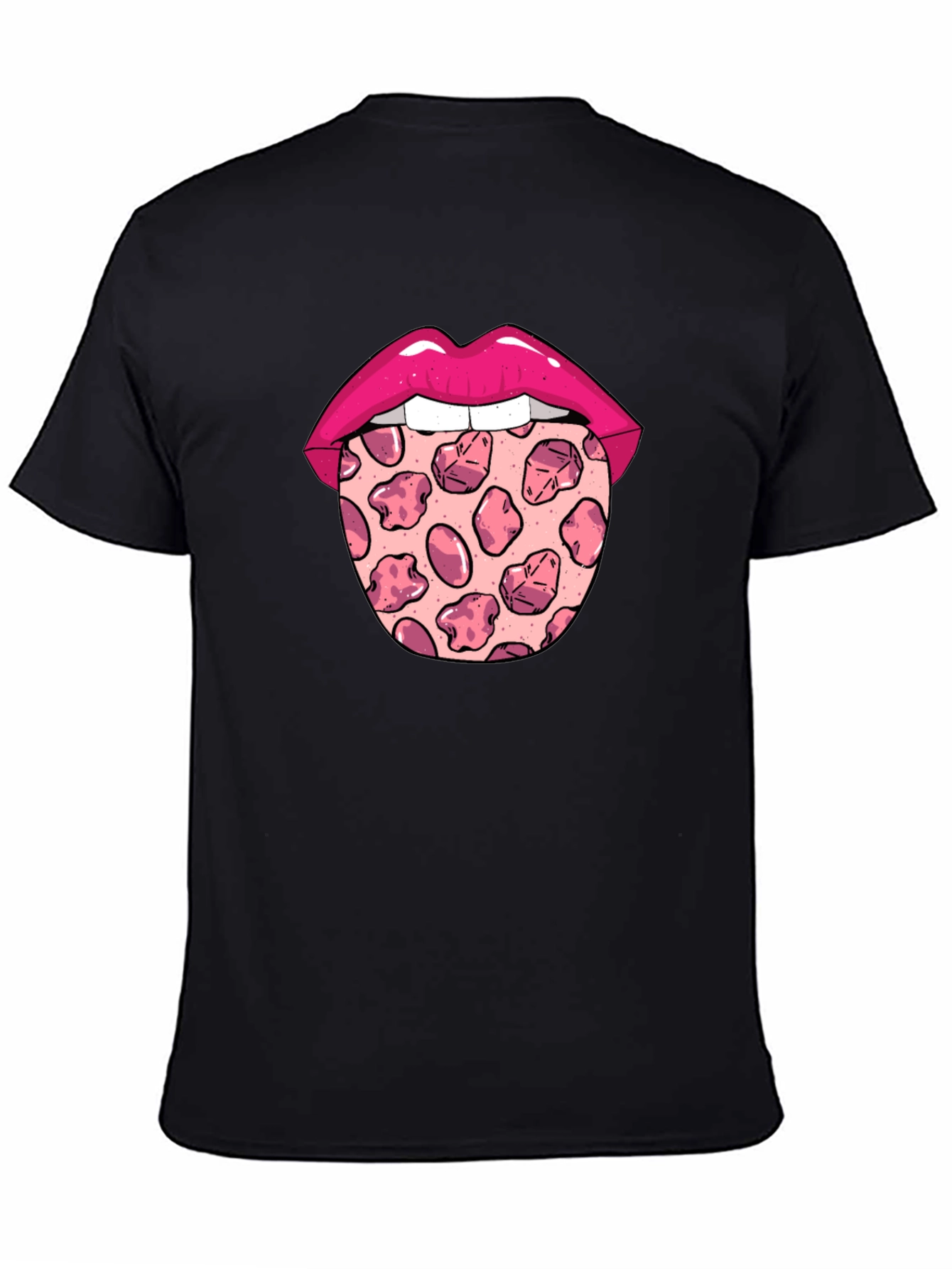 Pizza Tongue Graphic Tee - Black Crew Neck