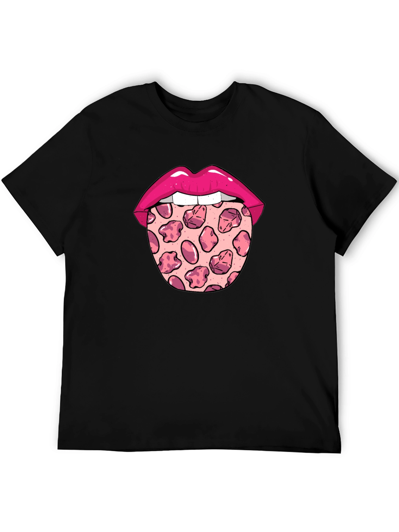 Pizza Tongue Graphic Tee - Black Crew Neck