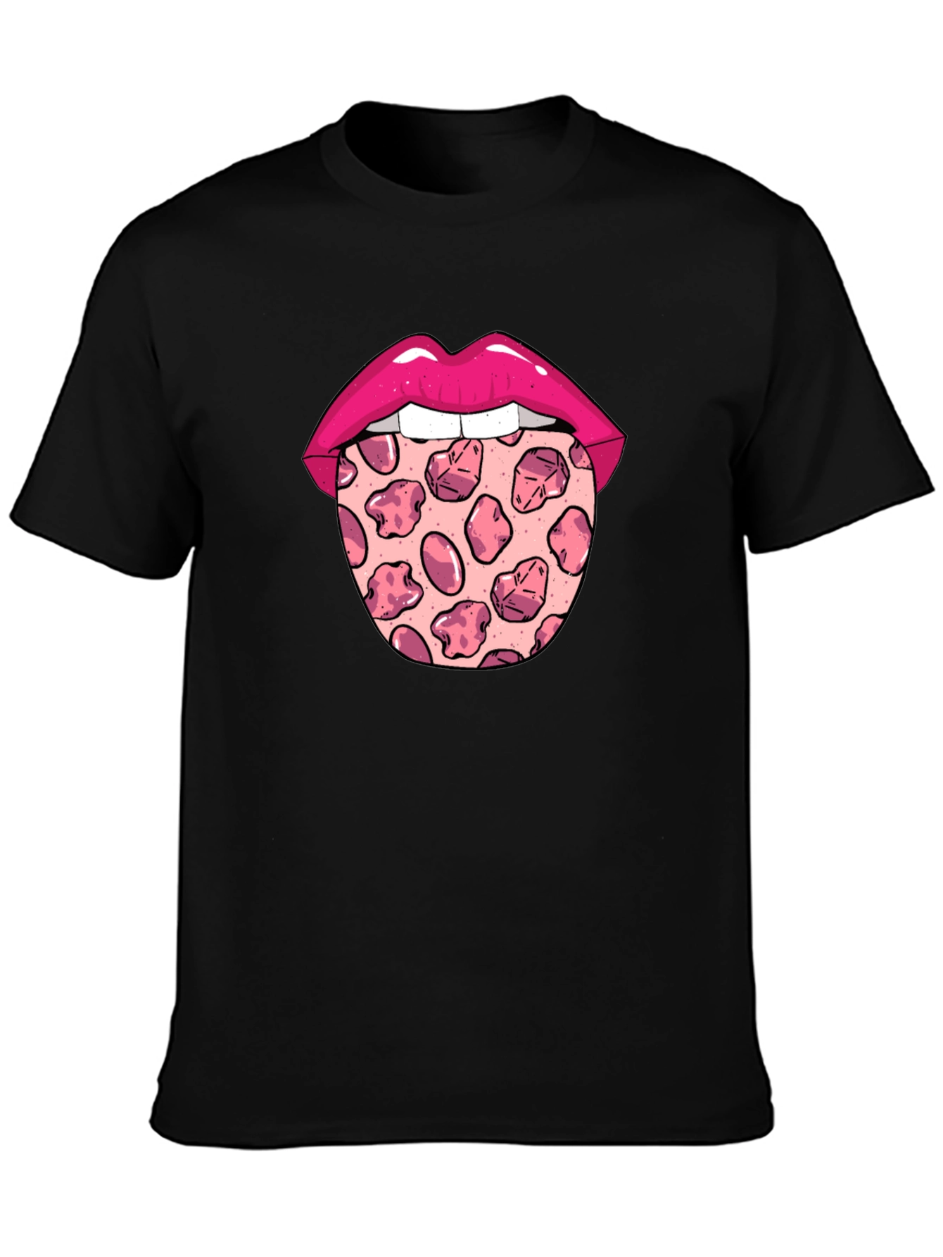 Pizza Tongue Graphic Tee - Black Crew Neck