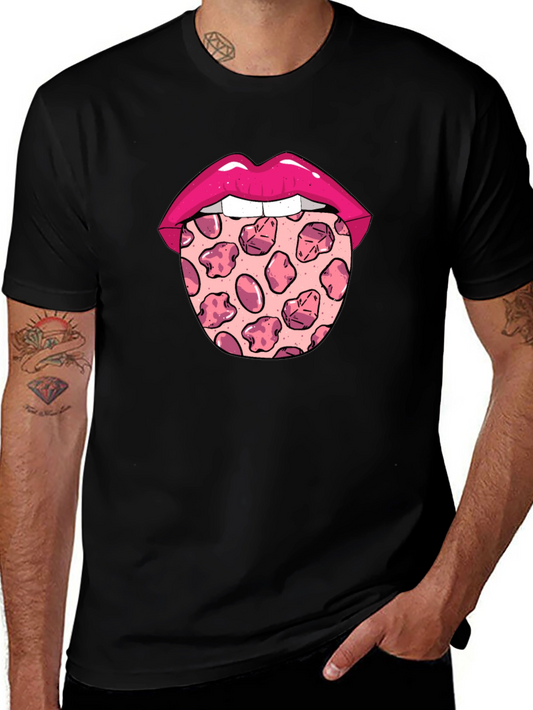 Pizza Tongue Graphic Tee - Black Crew Neck