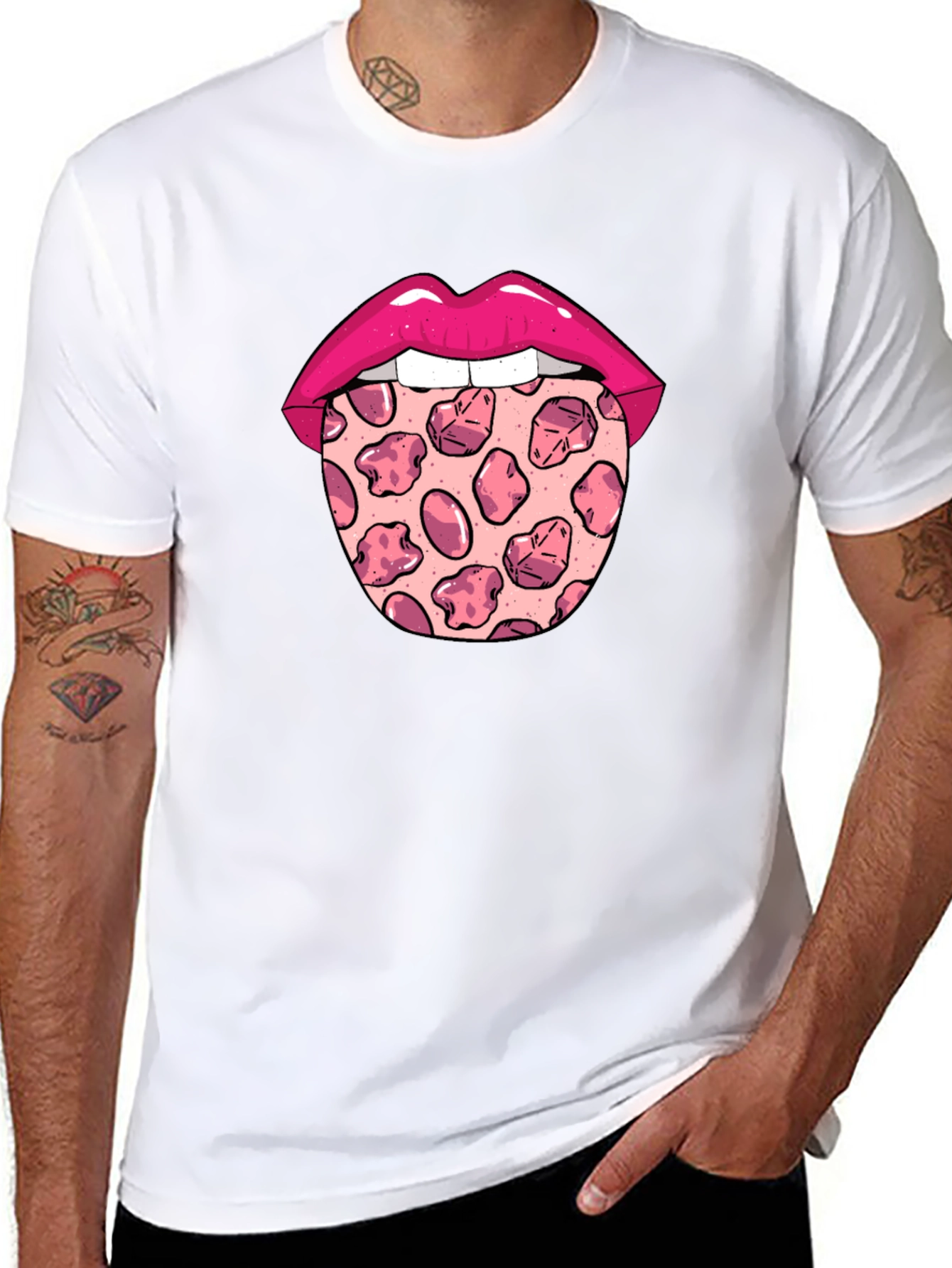 Pizza Tongue Graphic Tee - Black Crew Neck