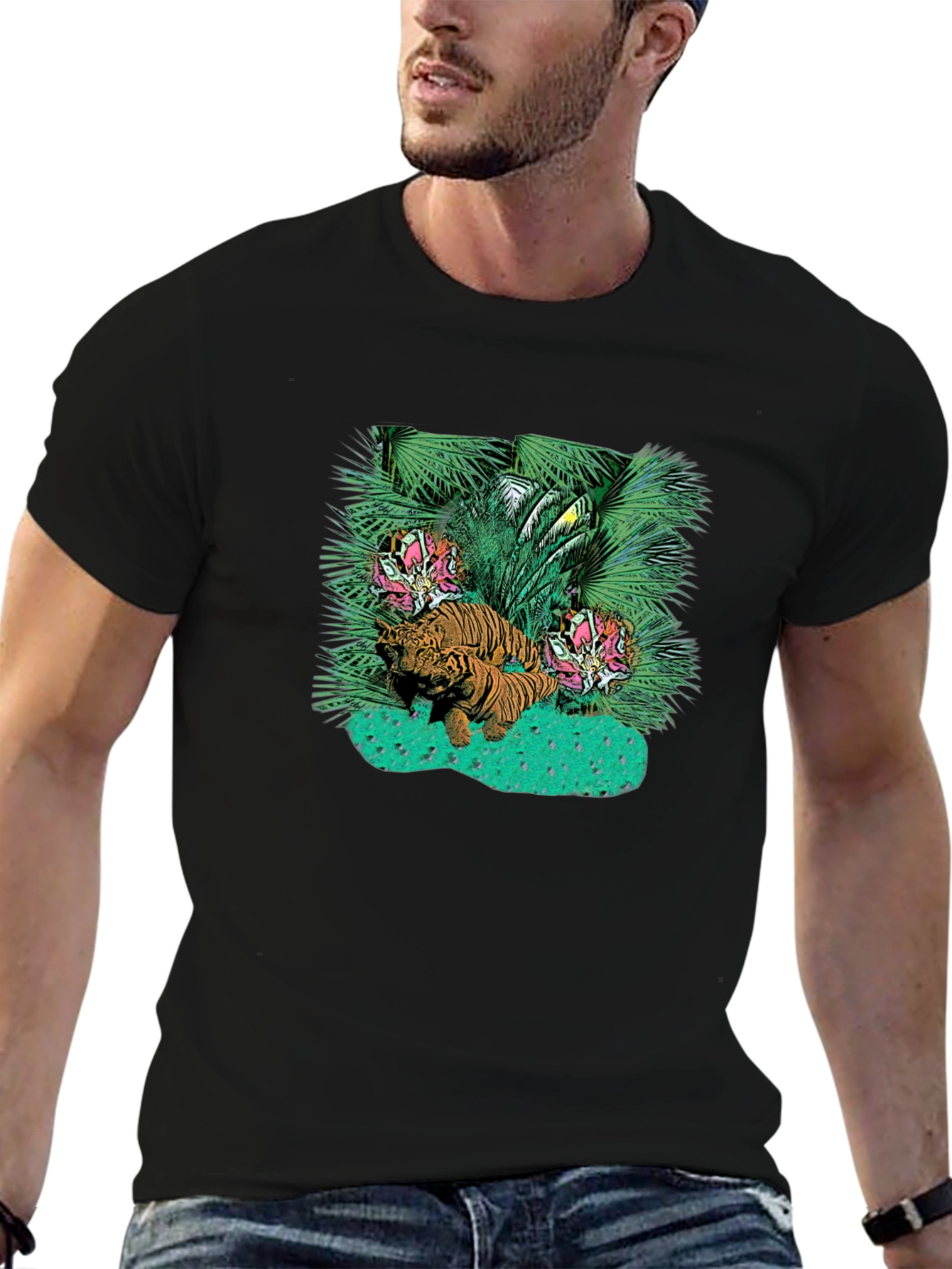 Tropical Tiger Graphic Tee - Unique Design