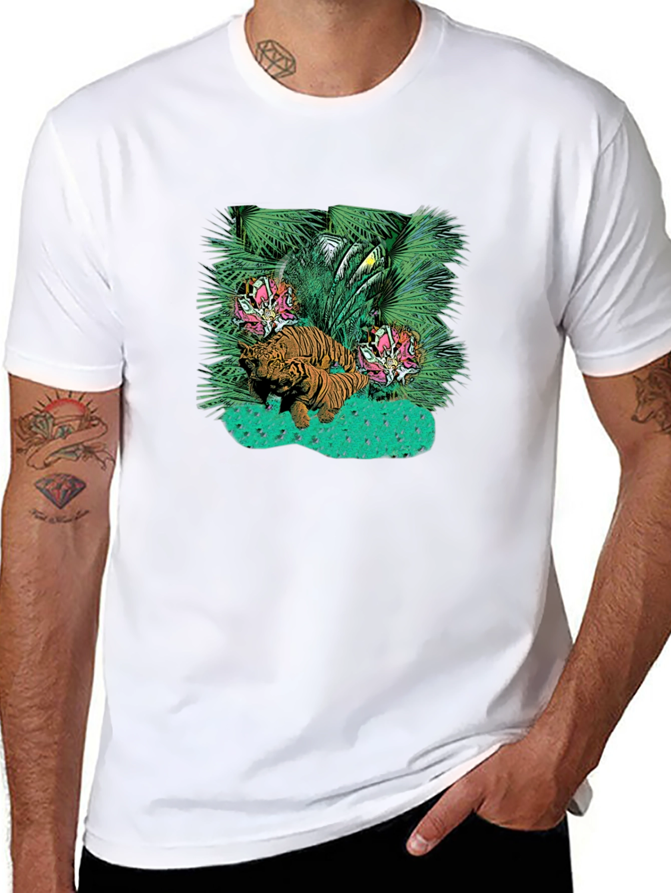 Tropical Tiger Graphic Tee - Unique Design