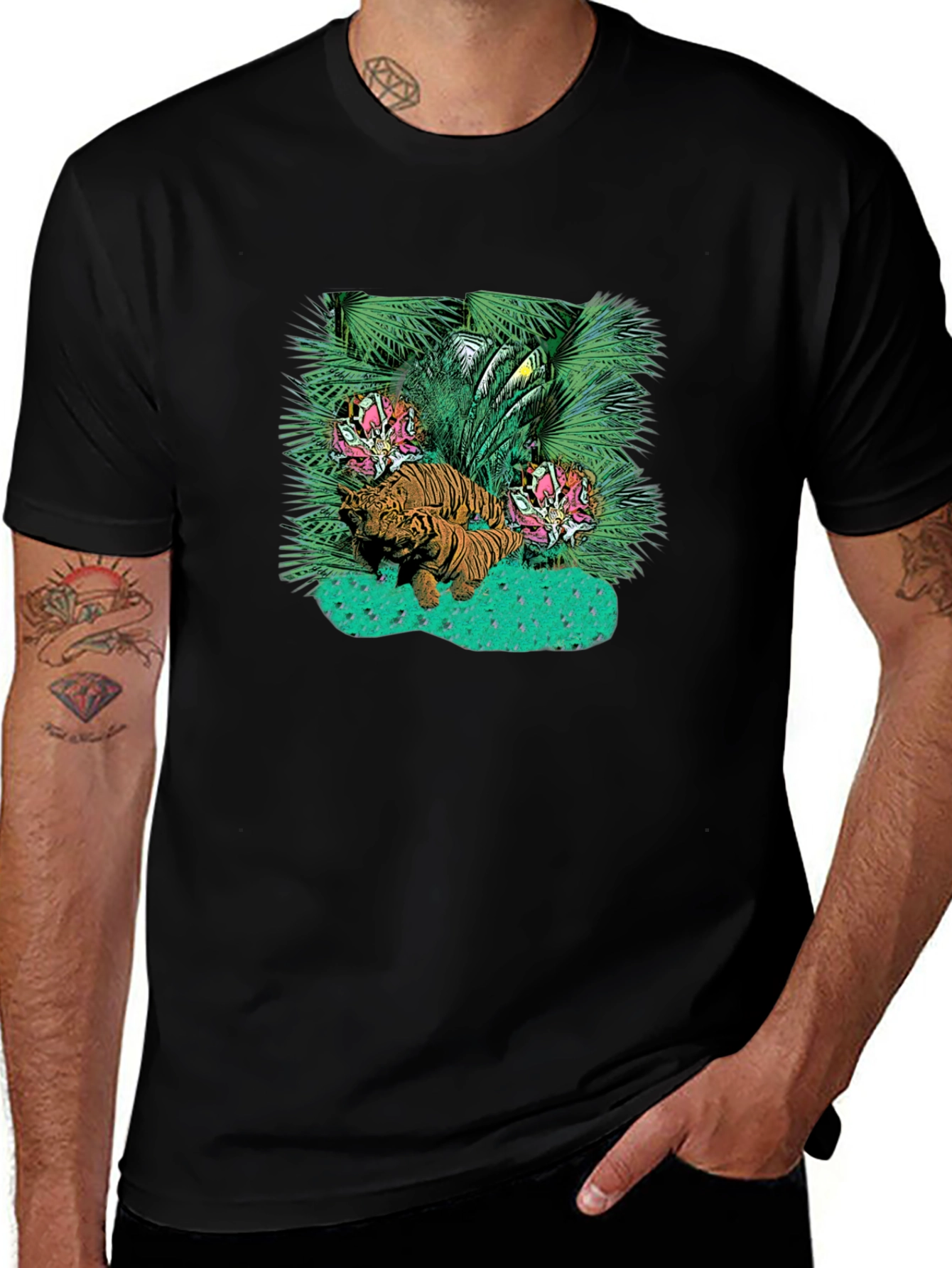 Tropical Tiger Graphic Tee - Unique Design