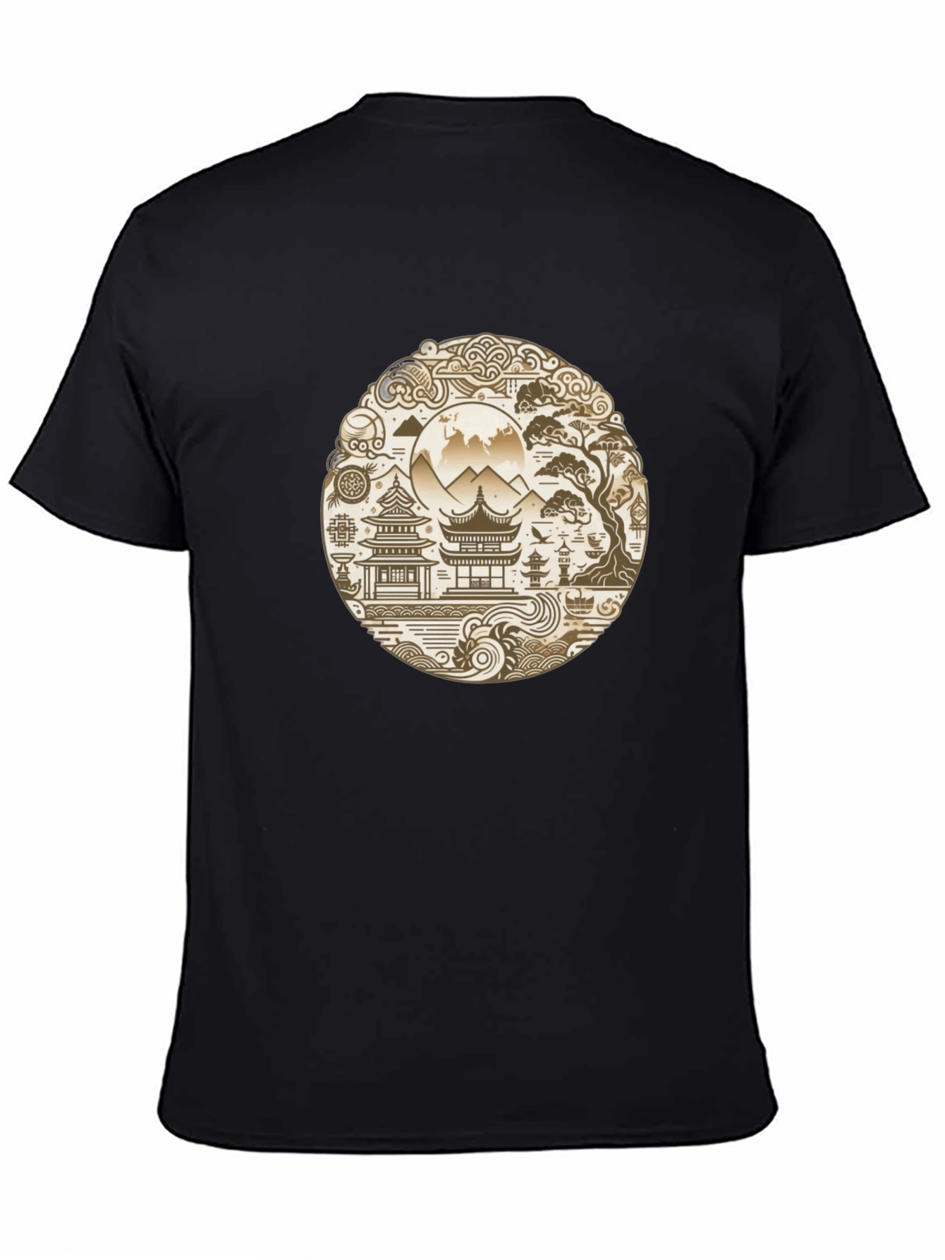 Oriental Landscape Graphic Black Tee