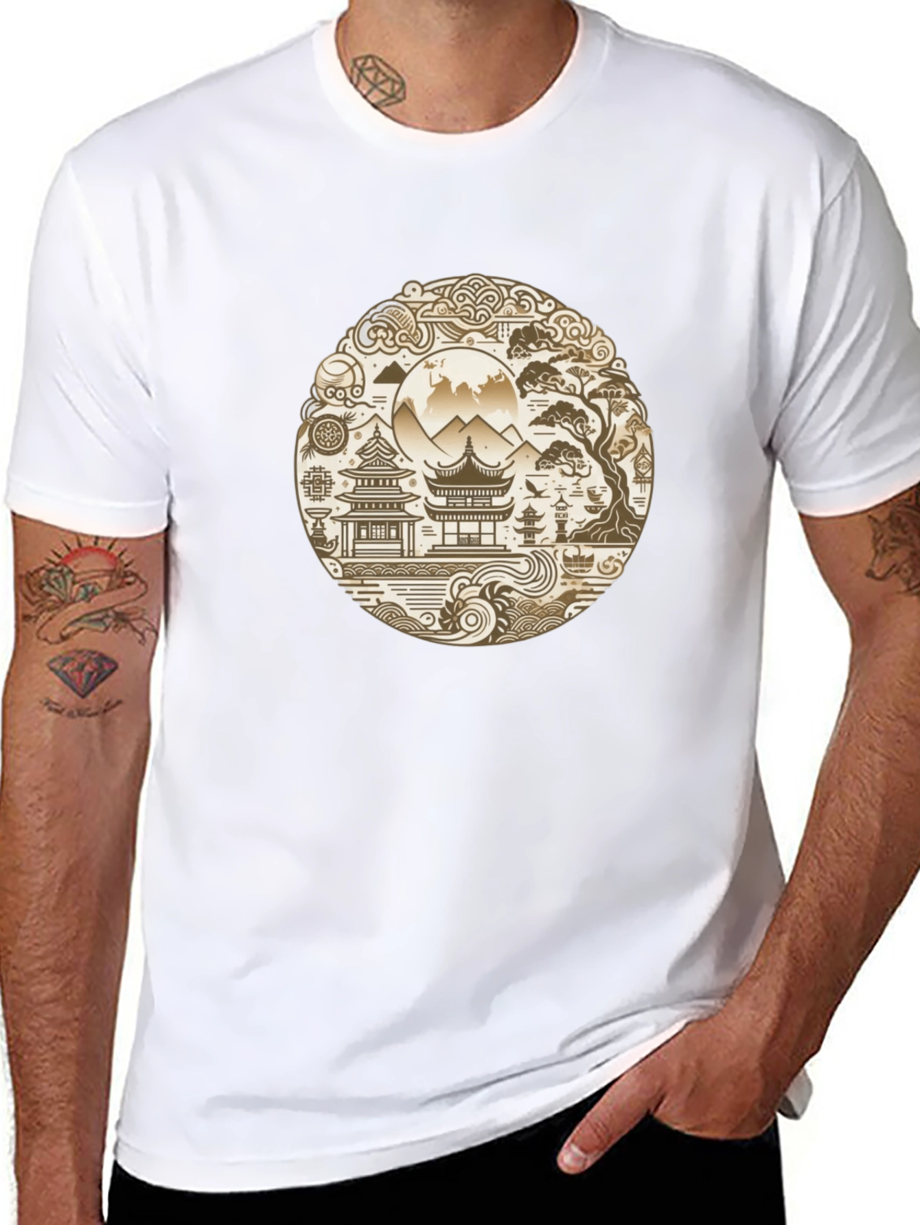 Oriental Landscape Graphic Black Tee
