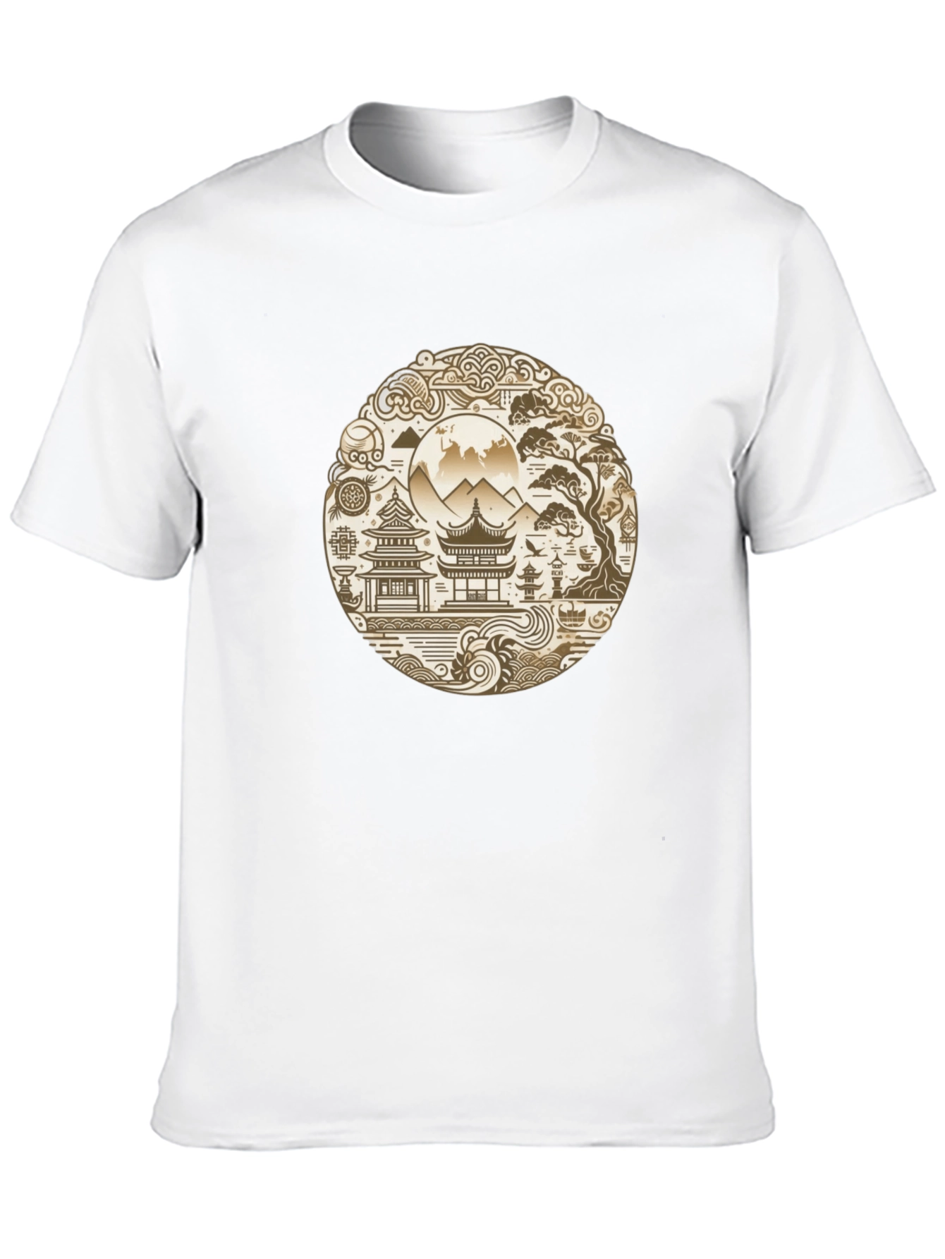 Oriental Landscape Graphic Black Tee