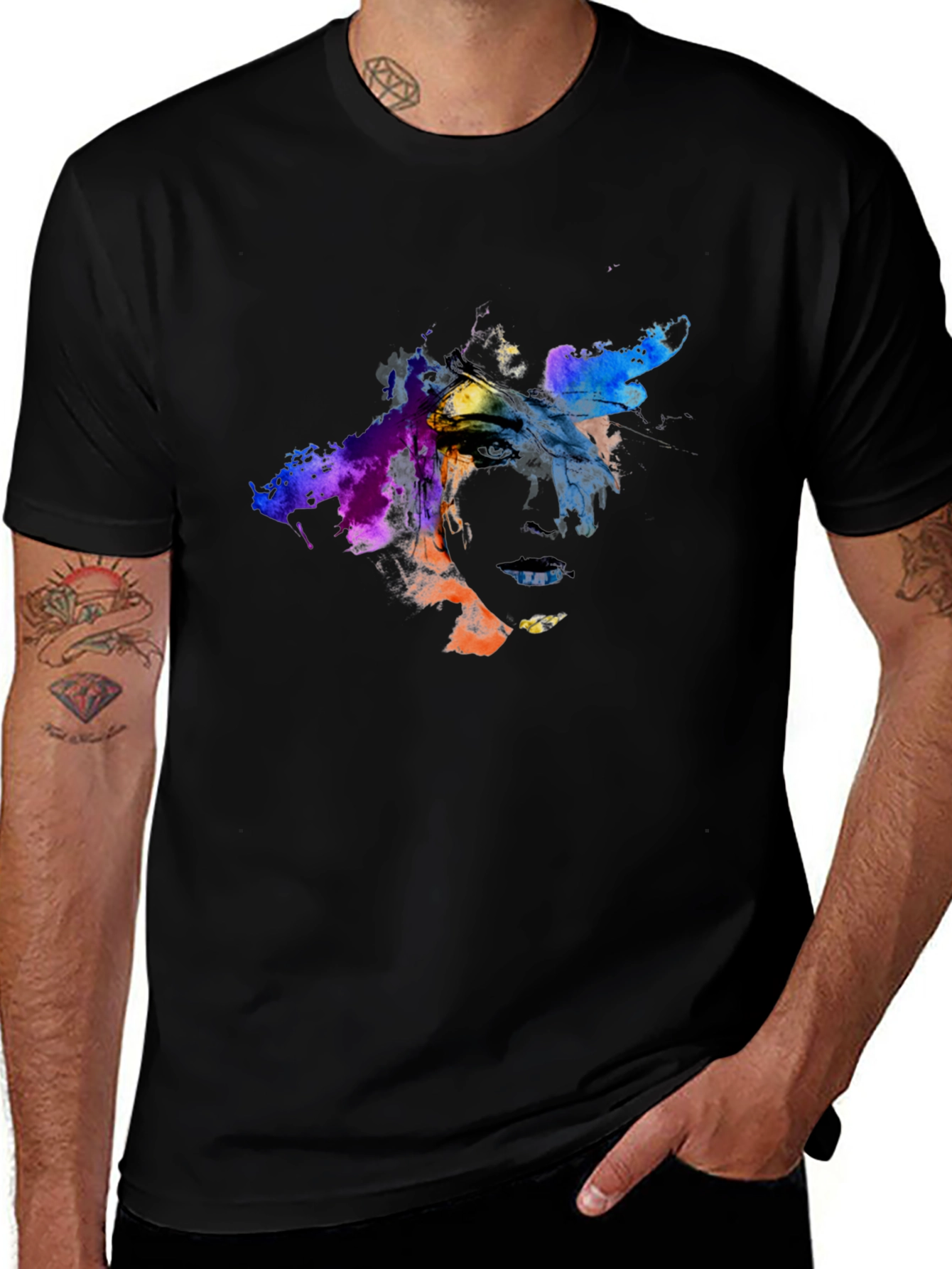Abstract Art Face Graphic Tee - Black