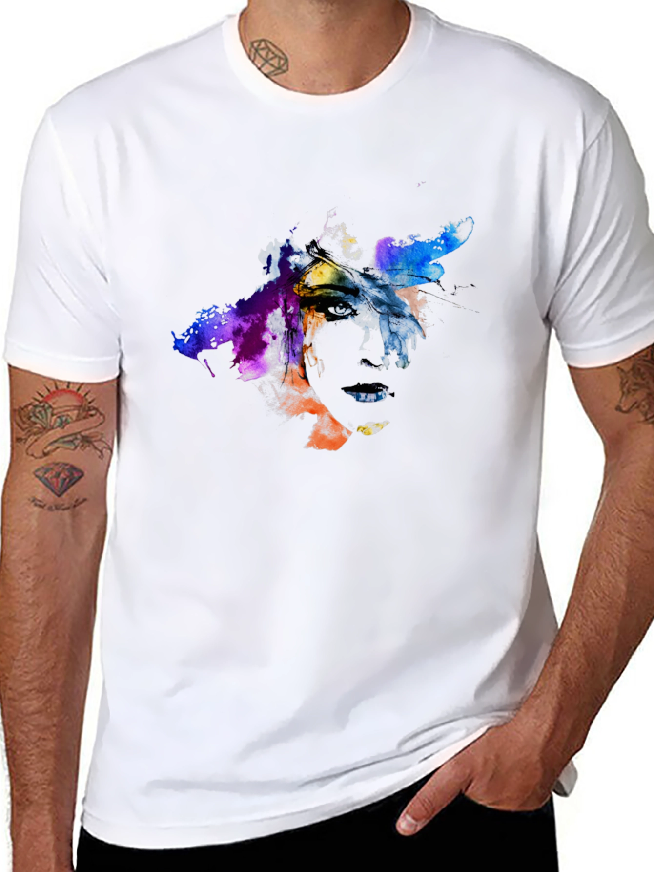 Abstract Art Face Graphic Tee - Black