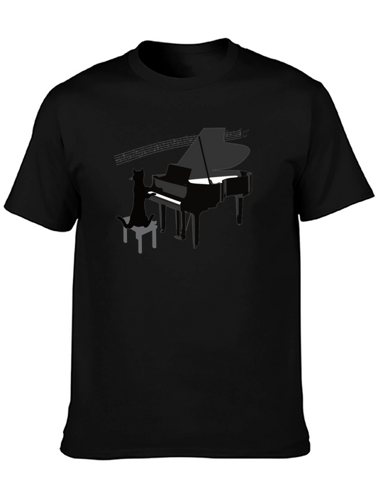 Cat Playing Piano T-Shirt - Novelty Music Tee