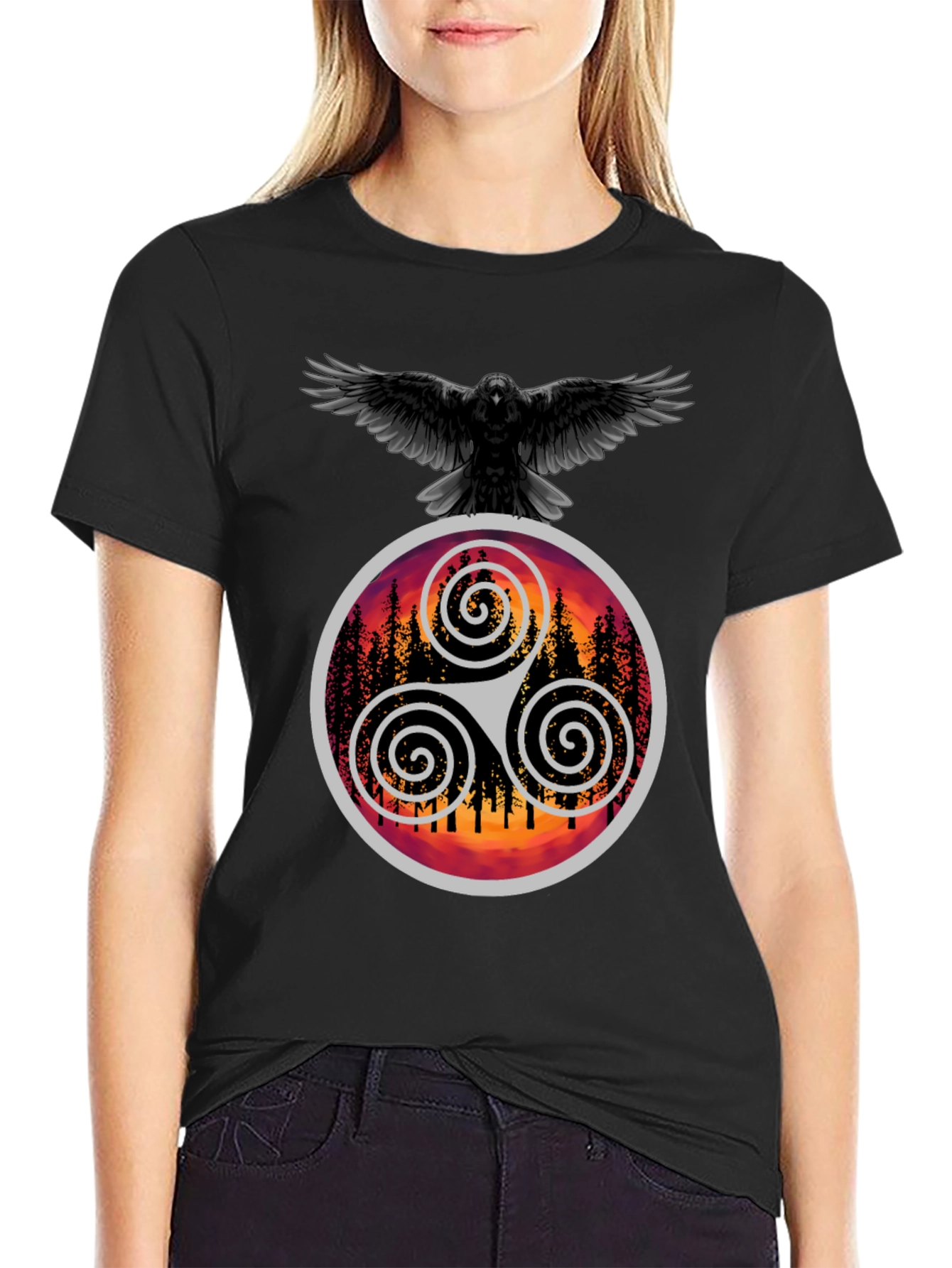 Raven & Triskelion T-Shirt - Celtic Symbolism