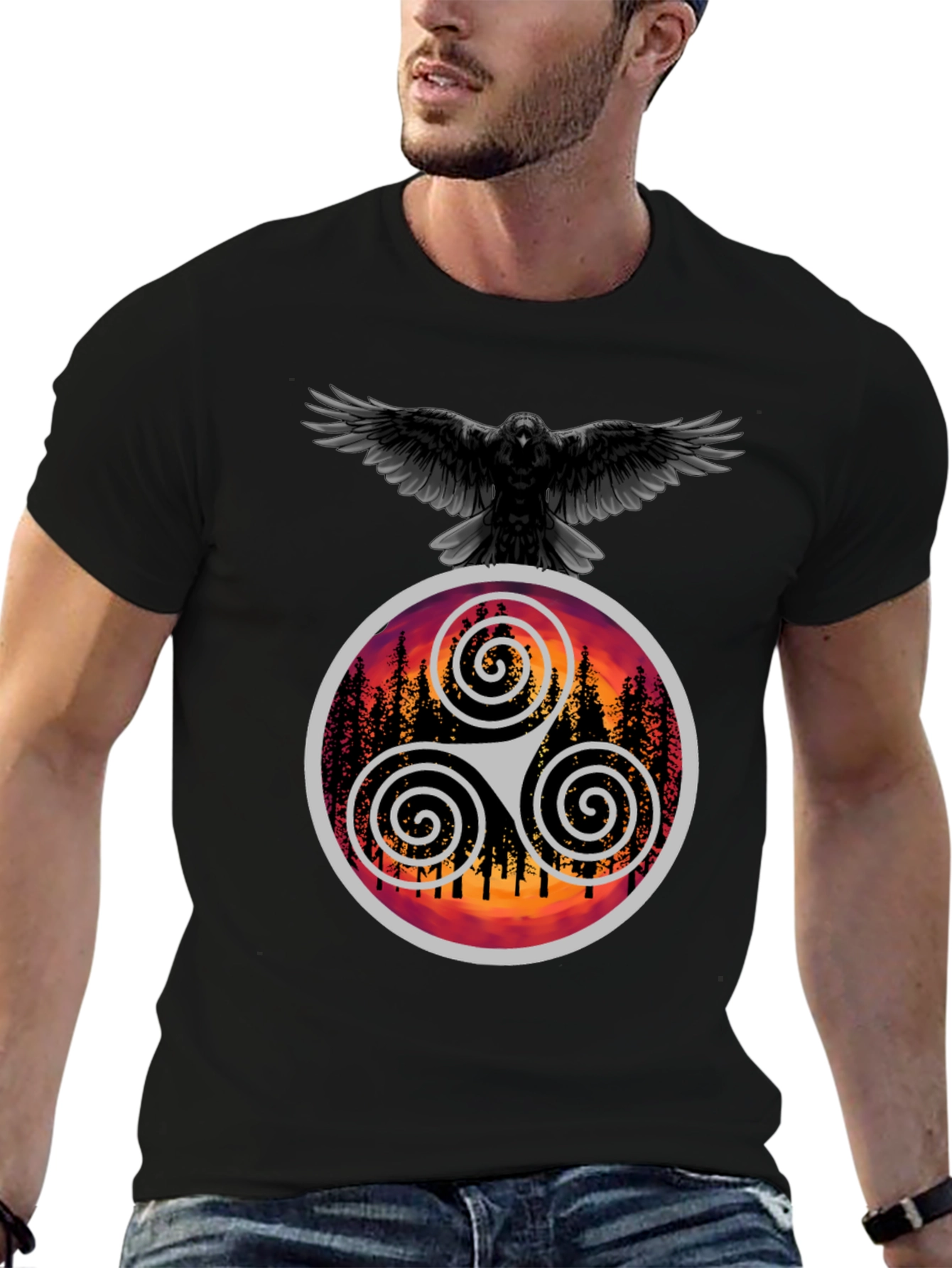 Raven & Triskelion T-Shirt - Celtic Symbolism