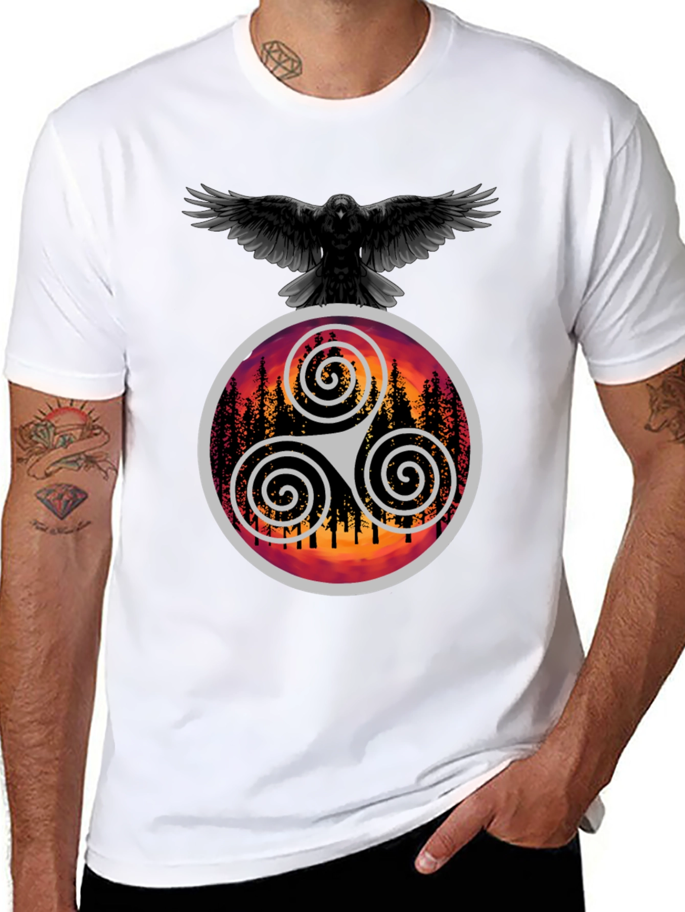 Raven & Triskelion T-Shirt - Celtic Symbolism