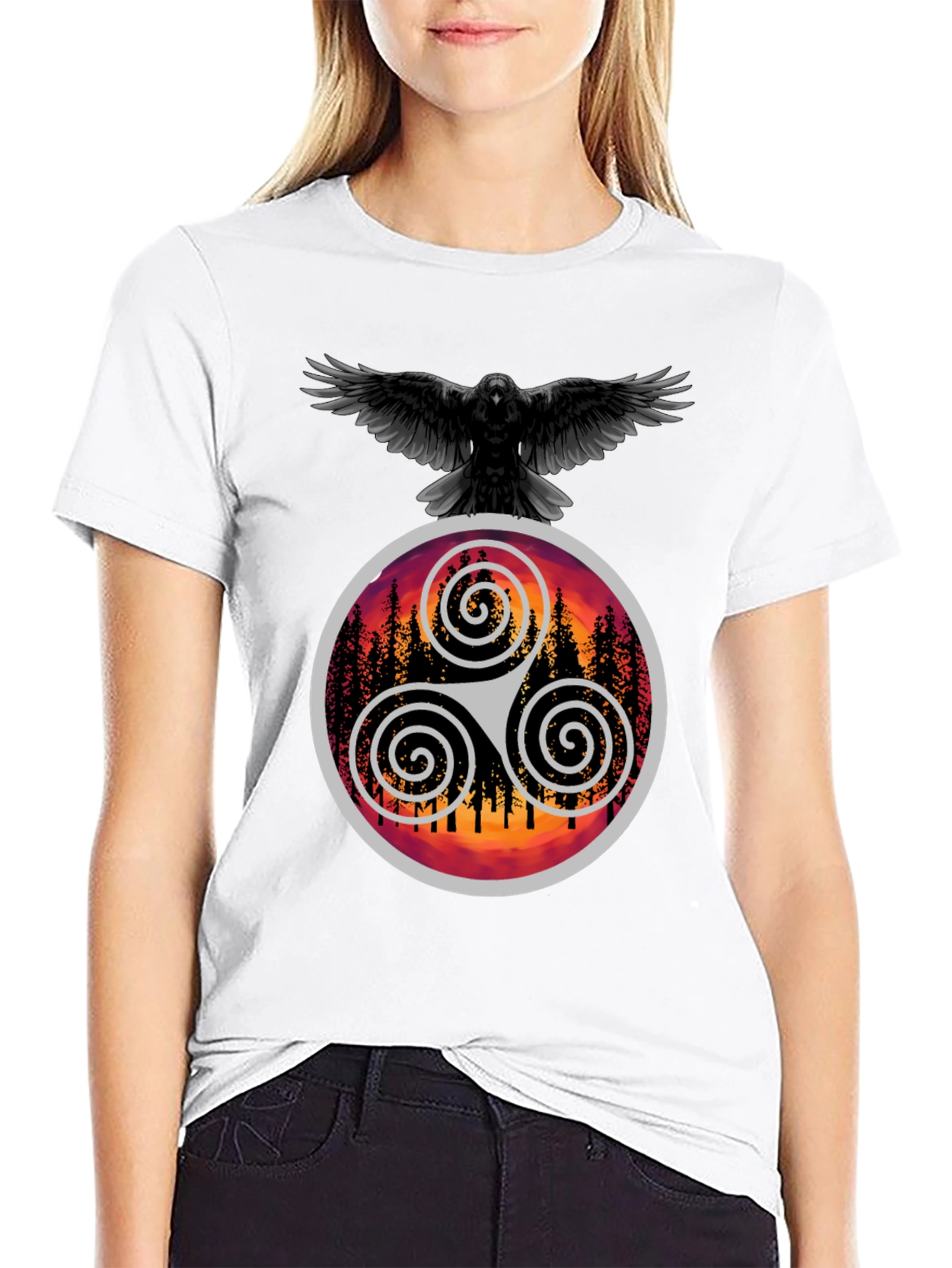 Raven & Triskelion T-Shirt - Celtic Symbolism