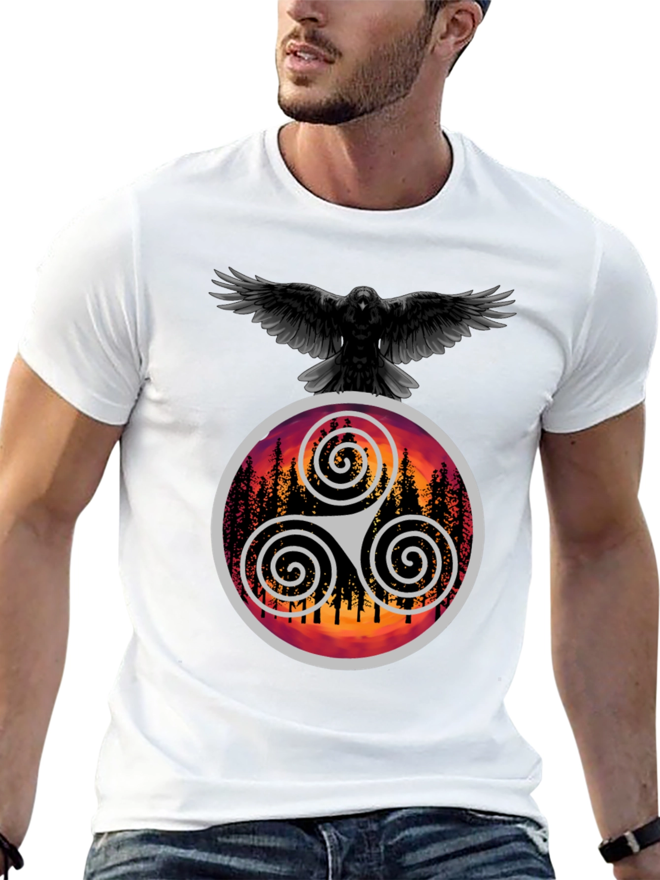 Raven & Triskelion T-Shirt - Celtic Symbolism