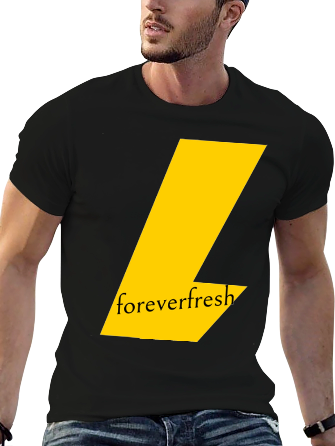 Forever Fresh Black T-Shirt: Modern Graphic Tee