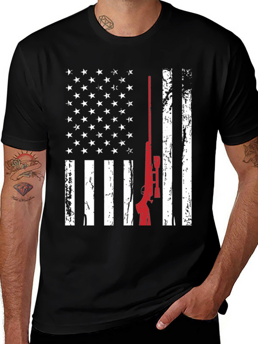 Patriotic Rifle T-Shirt - American Flag Design