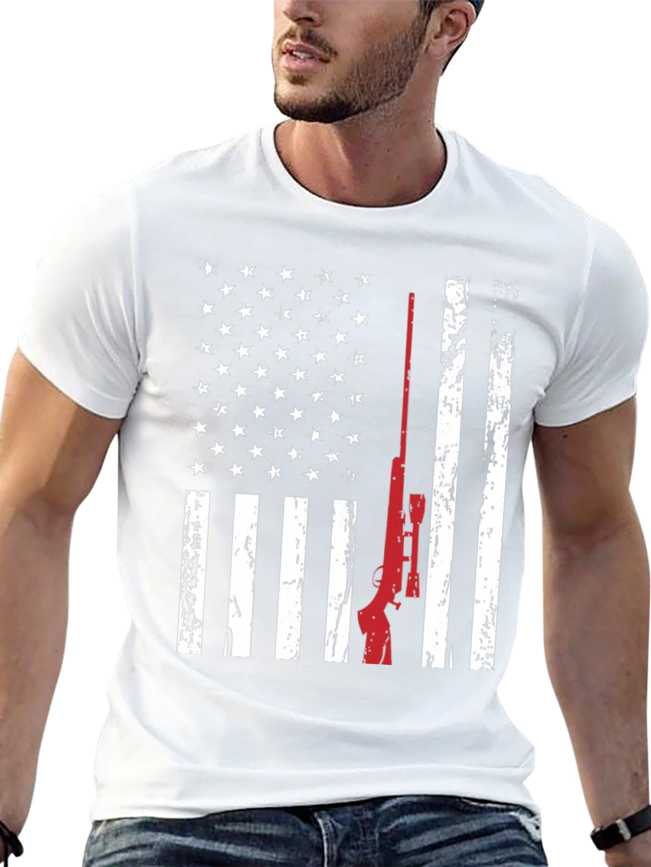 Patriotic Rifle T-Shirt - American Flag Design