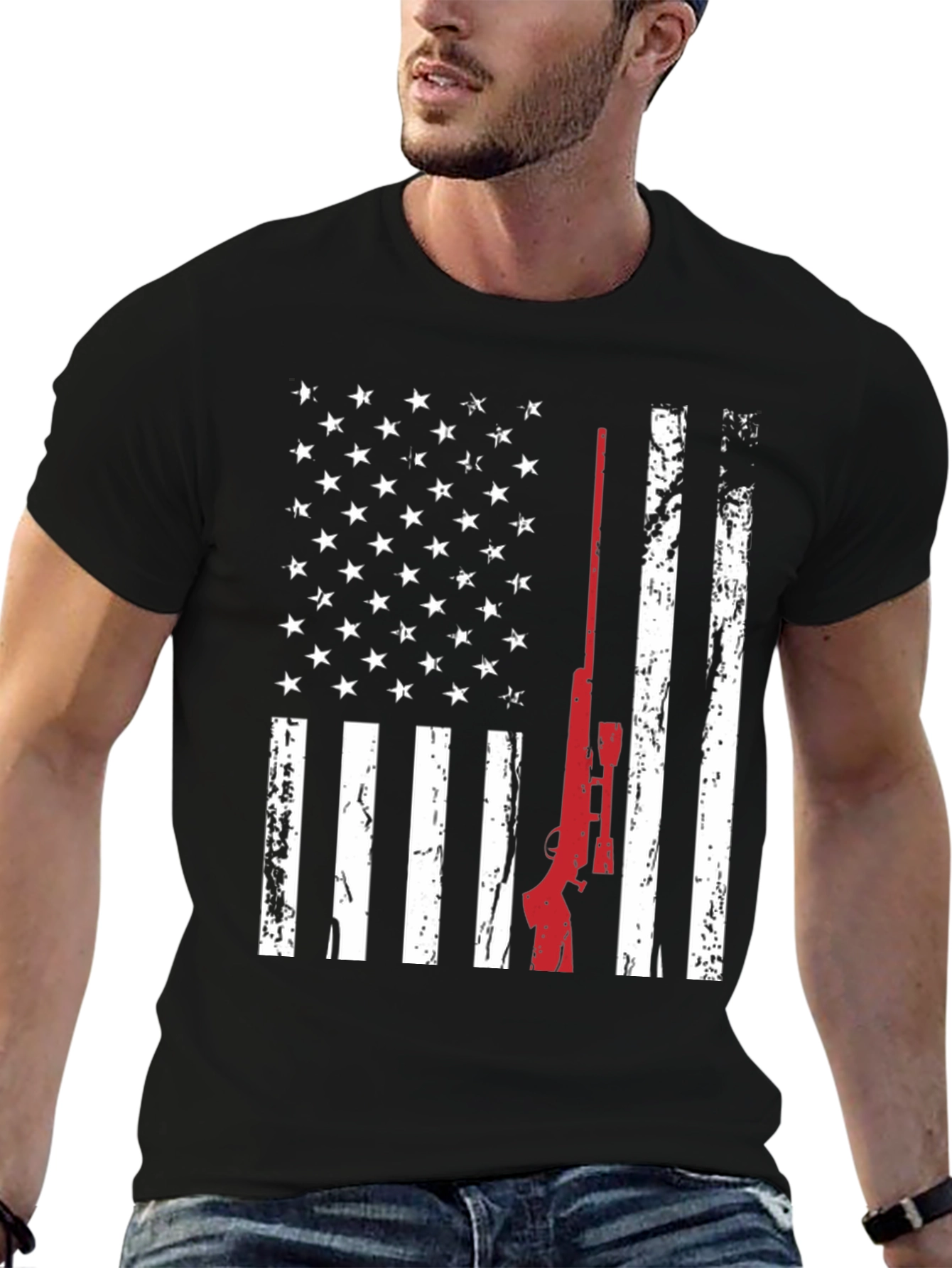 Patriotic Rifle T-Shirt - American Flag Design