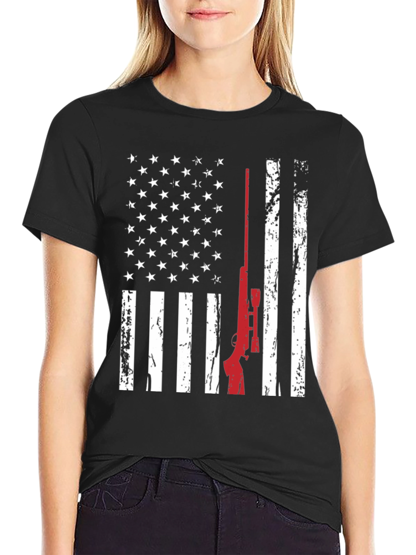 Patriotic Rifle T-Shirt - American Flag Design