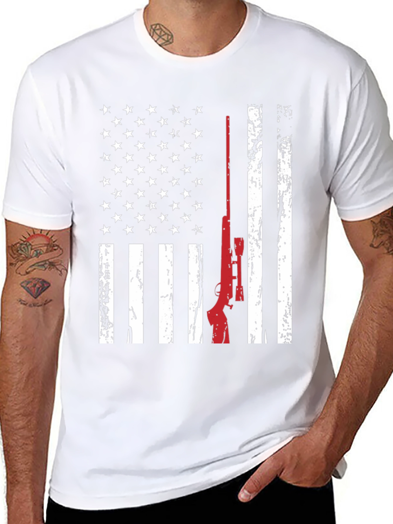 Patriotic Rifle T-Shirt - American Flag Design