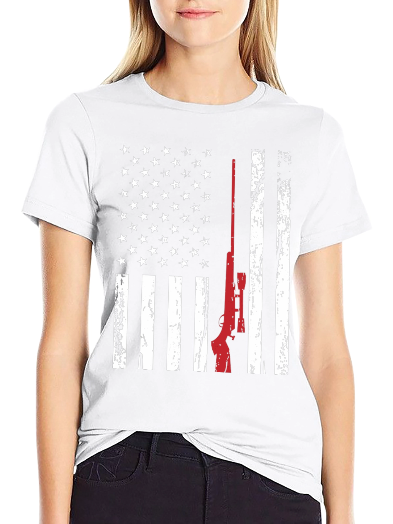 Patriotic Rifle T-Shirt - American Flag Design