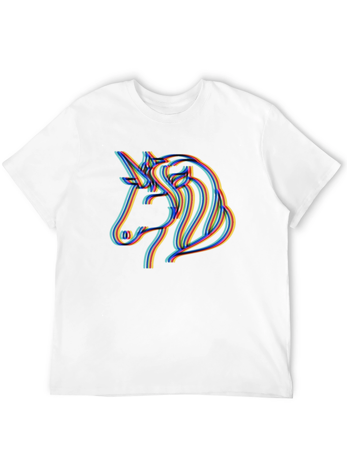 Unicorn Rainbow Line Art Black T-Shirt