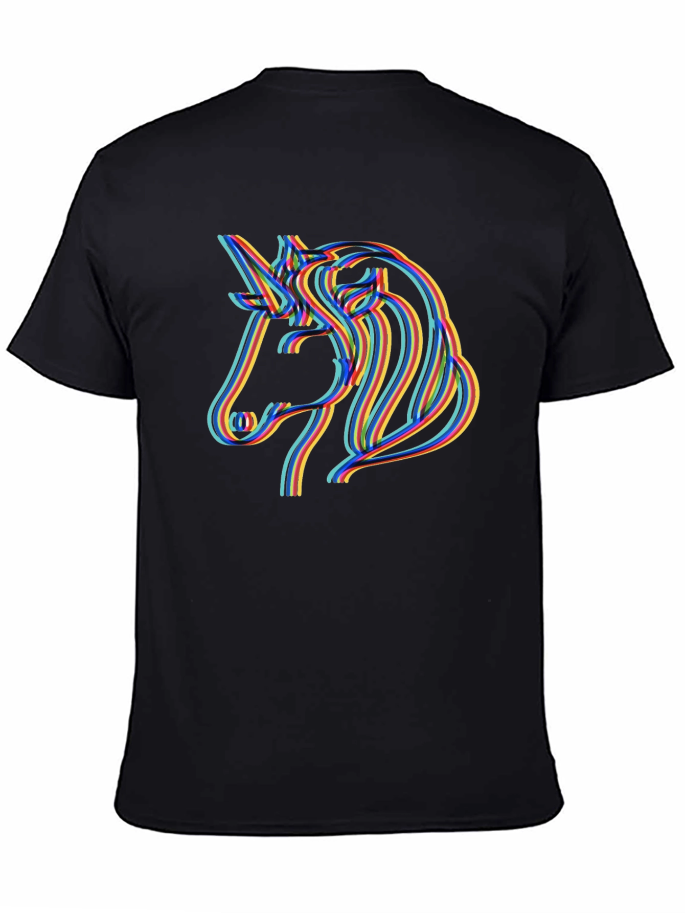 Unicorn Rainbow Line Art Black T-Shirt