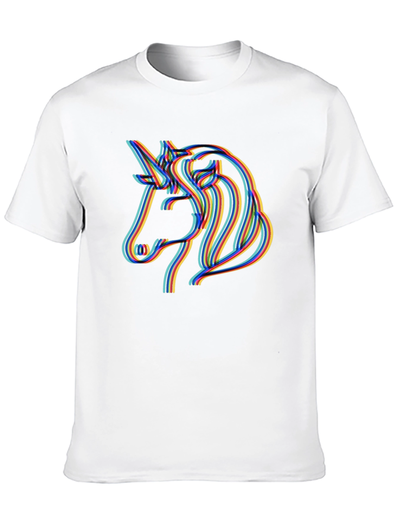 Unicorn Rainbow Line Art Black T-Shirt