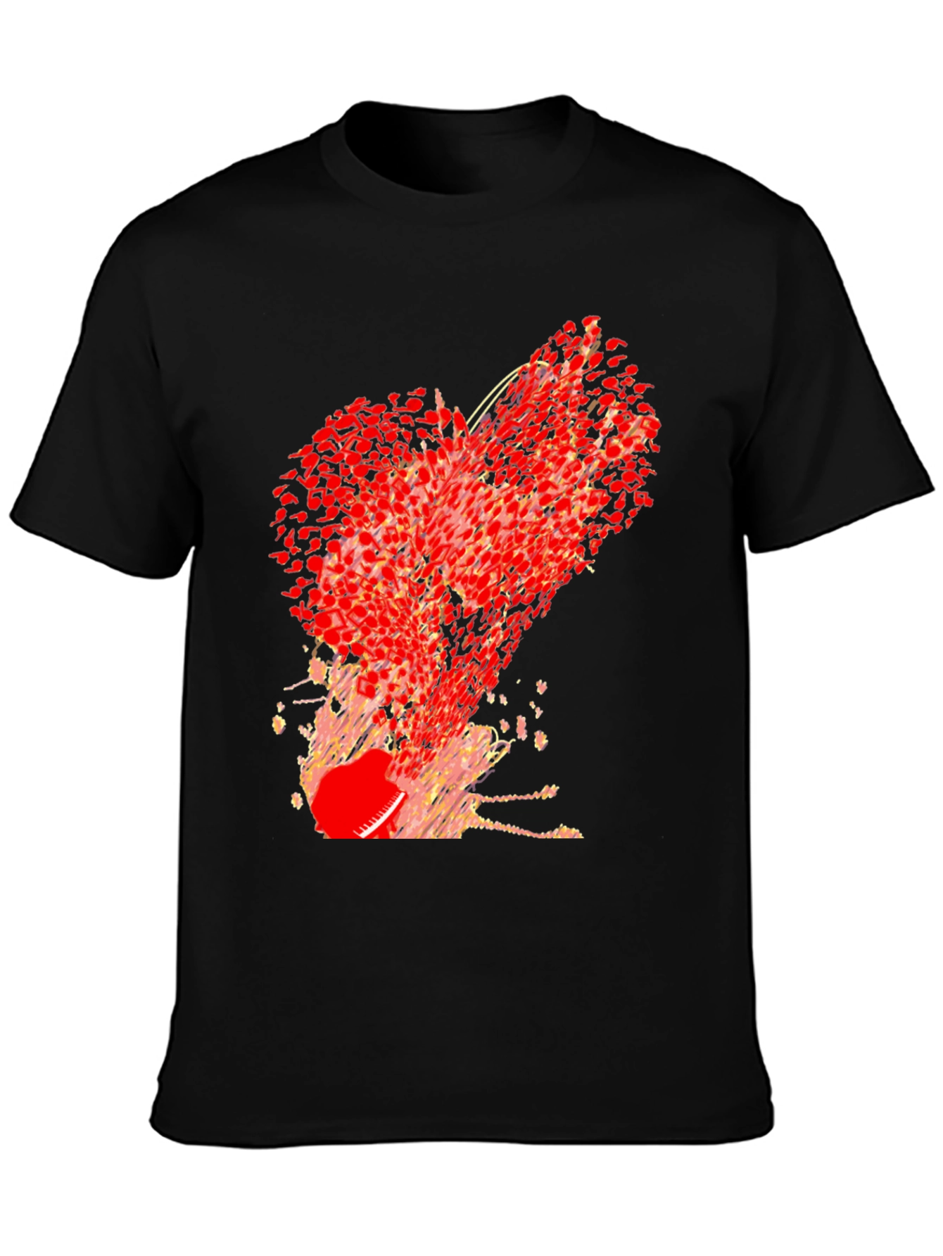 Abstract Red Heart Graphic Print Black T-Shirt