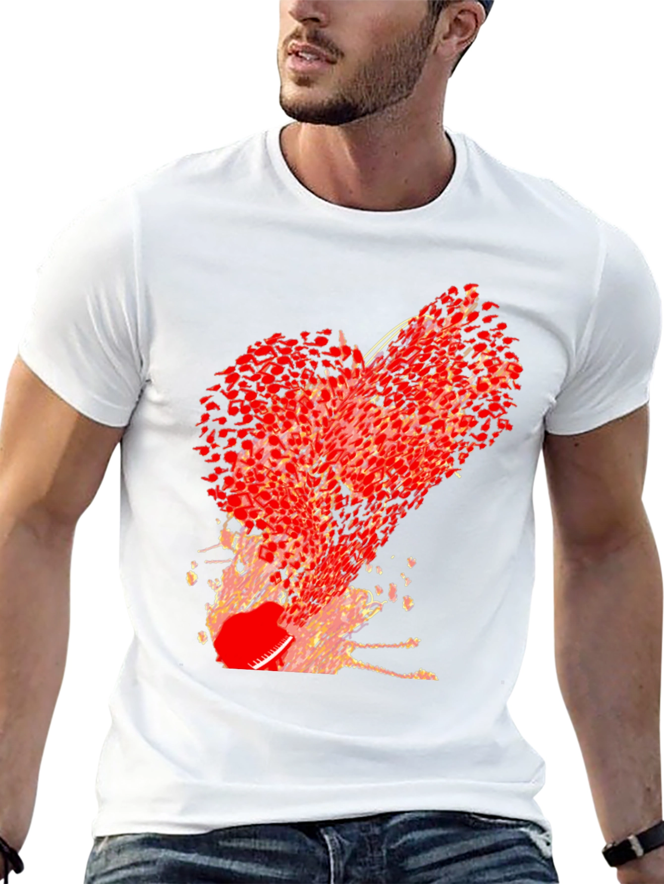Abstract Red Heart Graphic Print Black T-Shirt
