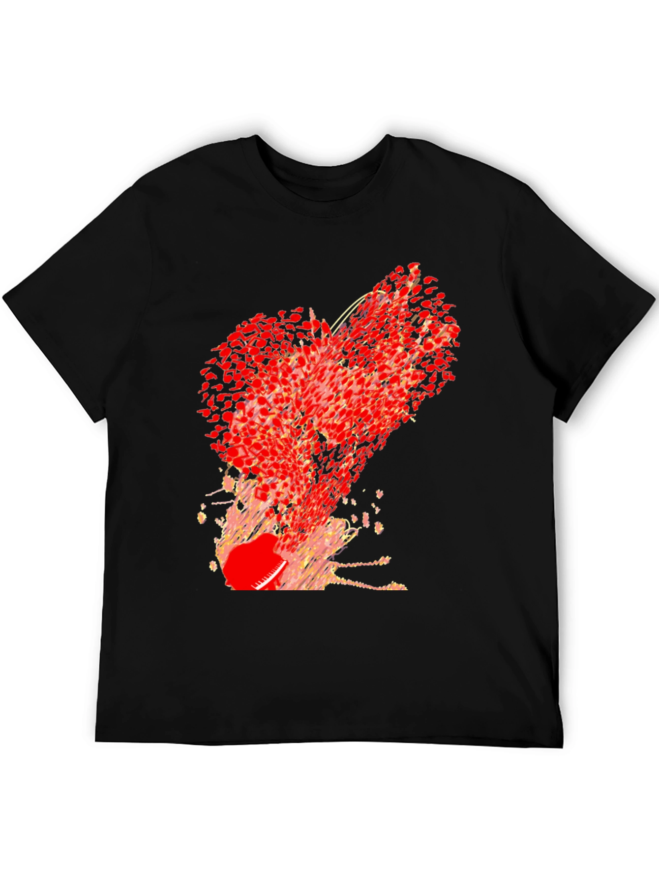 Abstract Red Heart Graphic Print Black T-Shirt