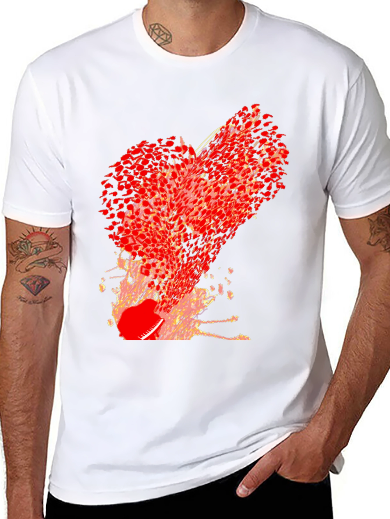Abstract Red Heart Graphic Print Black T-Shirt