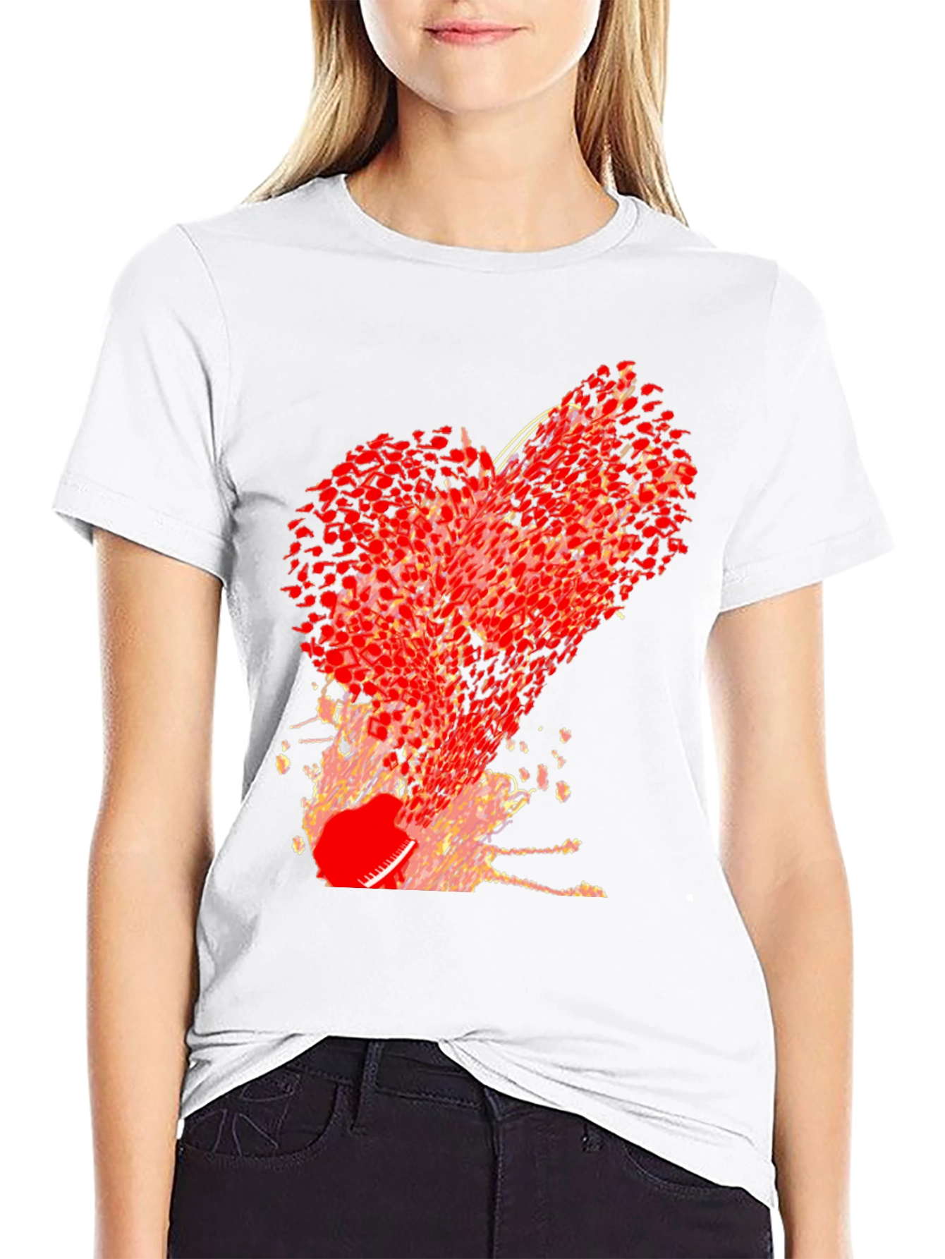 Abstract Red Heart Graphic Print Black T-Shirt