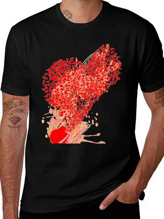 Abstract Red Heart Graphic Print Black T-Shirt