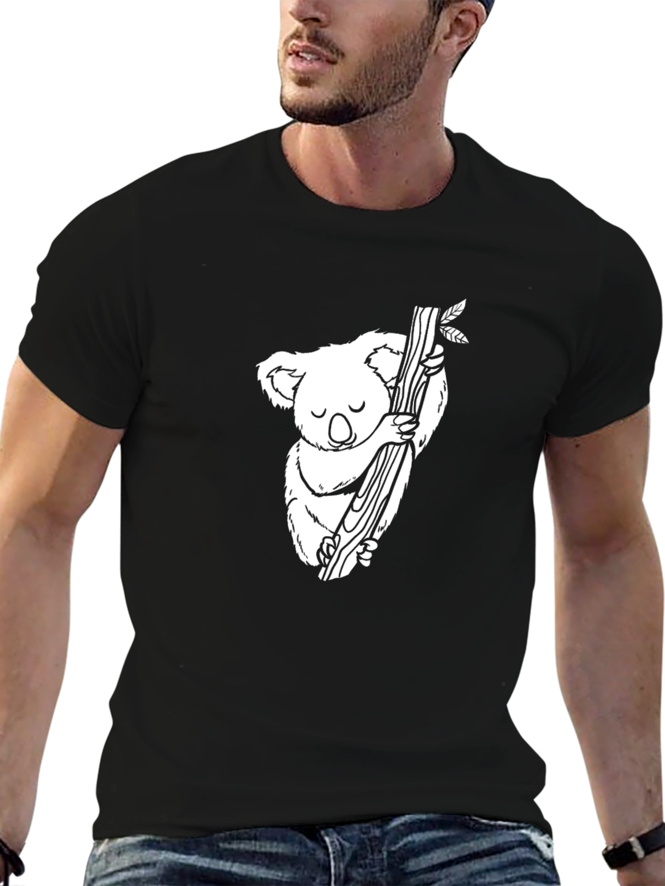 Koala Hugging Tree Black T-Shirt - Unisex