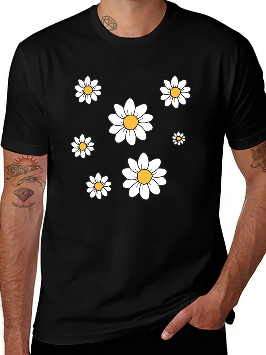 Daisy Print Crew Neck T-Shirt - Casual Comfort