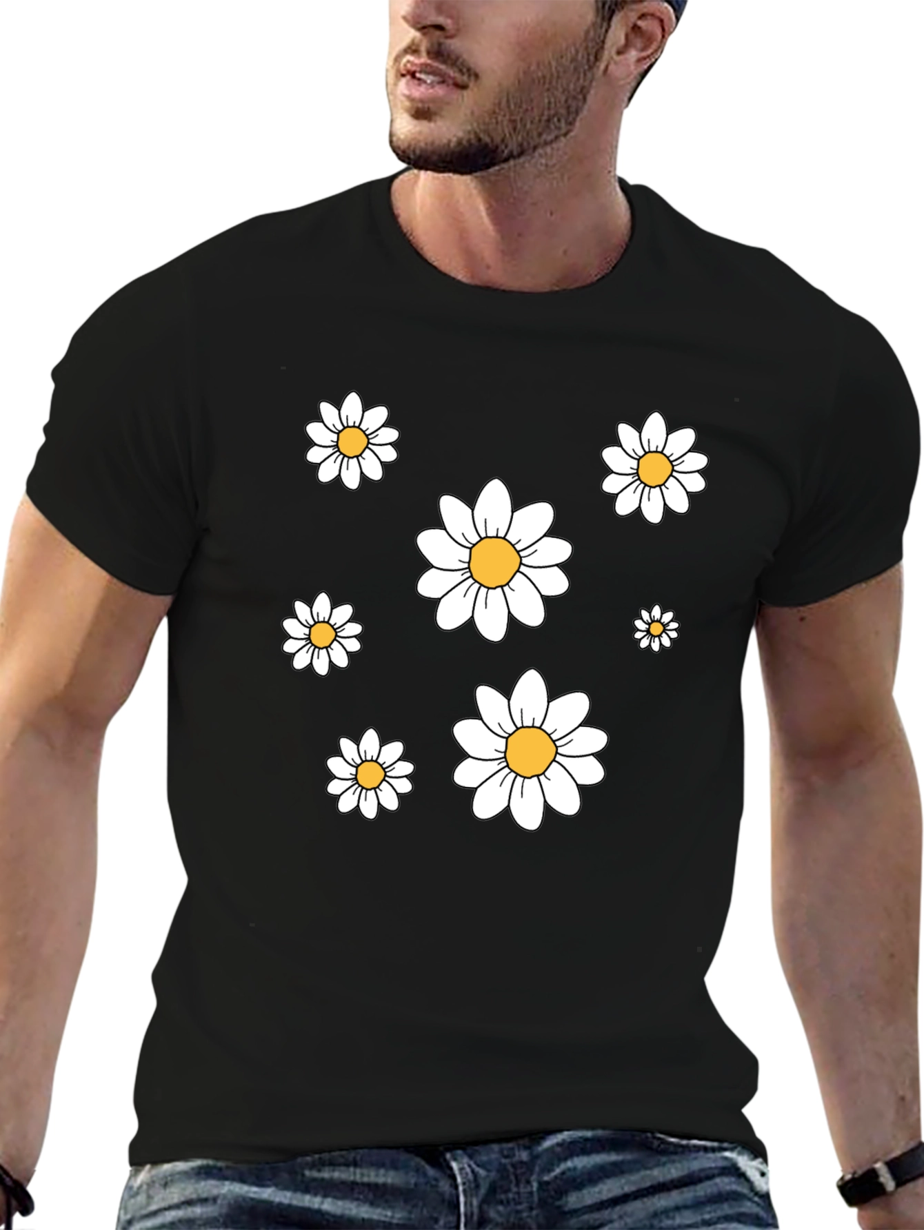 Daisy Print Crew Neck T-Shirt - Casual Comfort