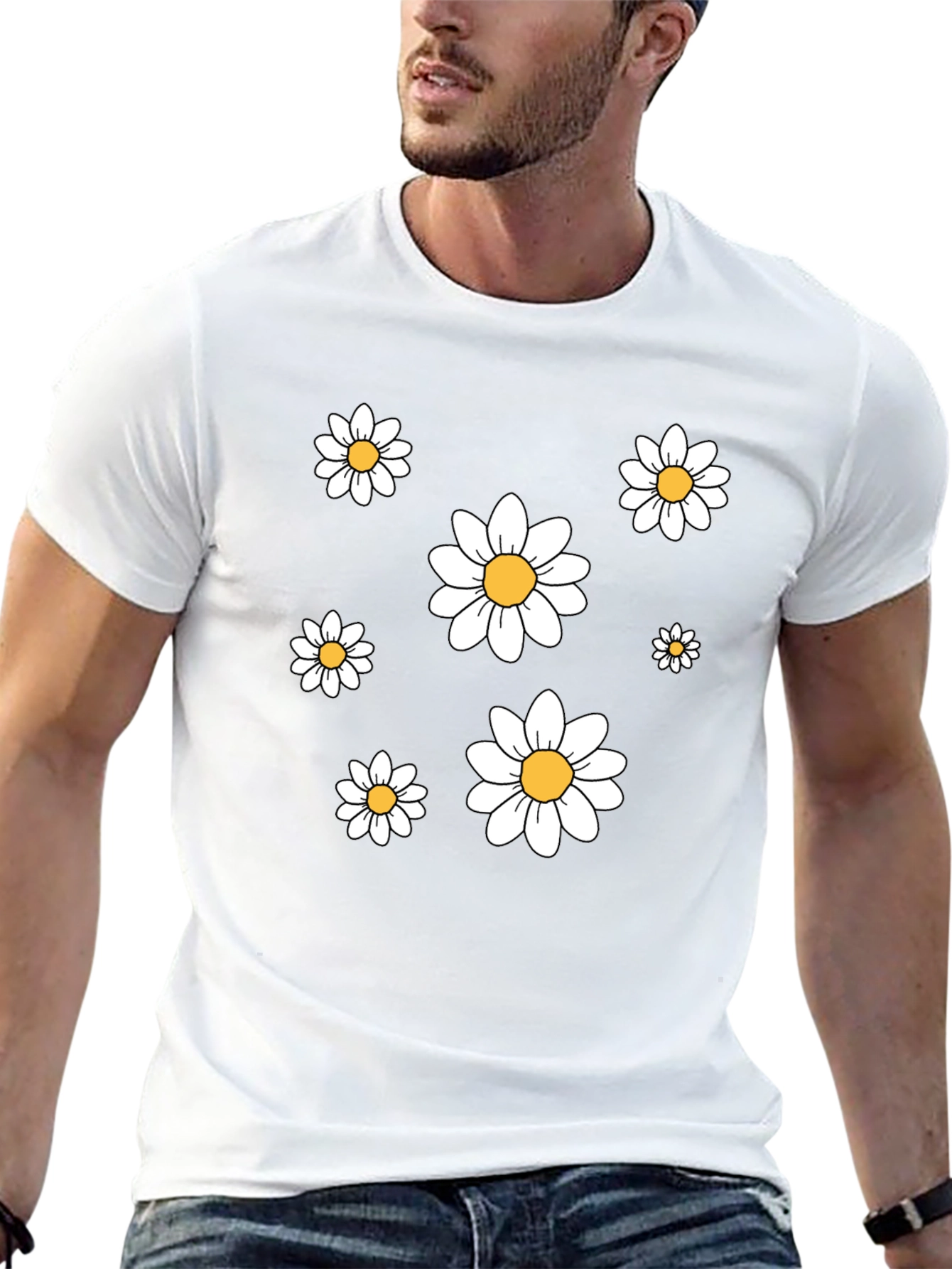 Daisy Print Crew Neck T-Shirt - Casual Comfort