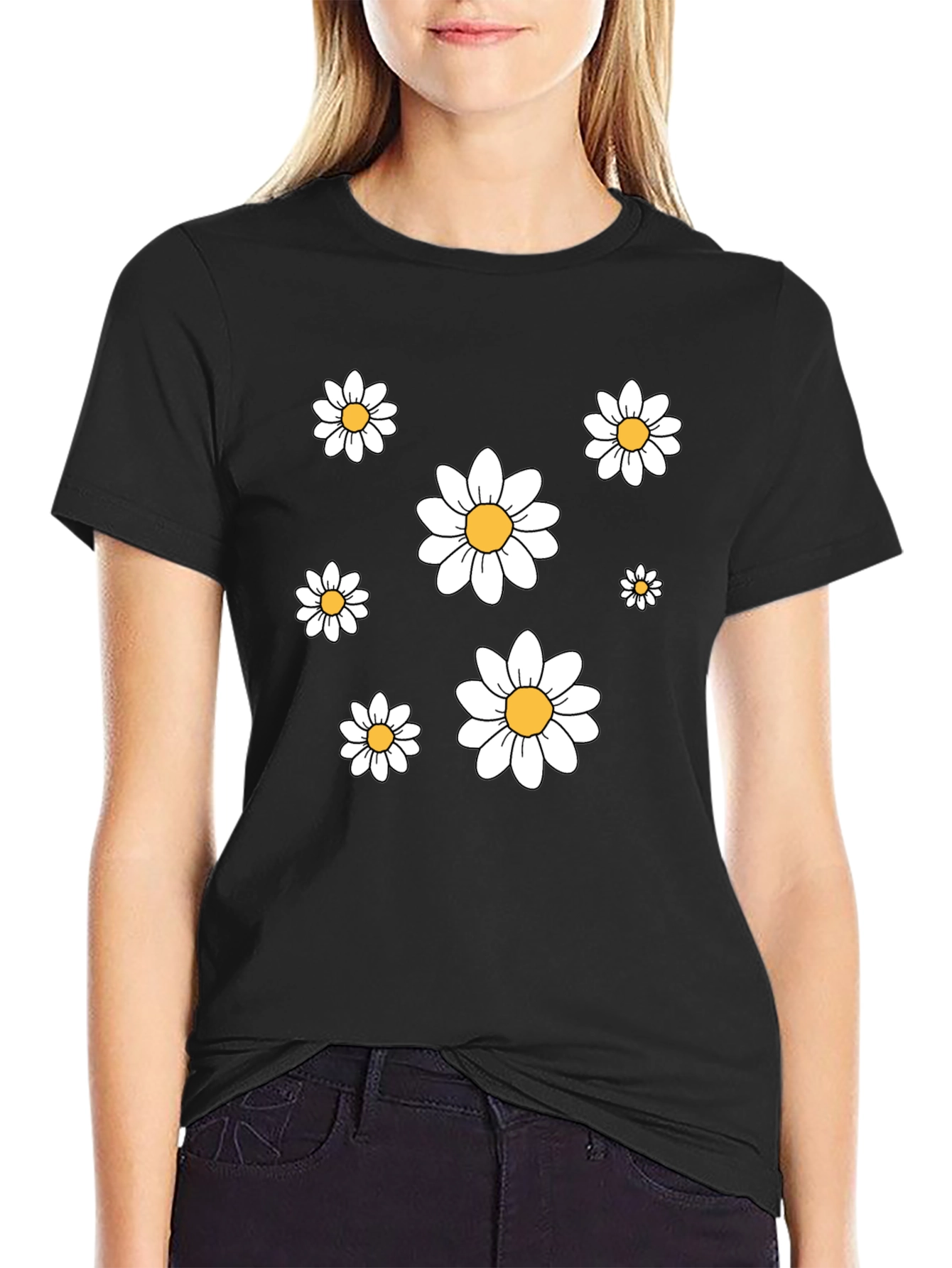 Daisy Print Crew Neck T-Shirt - Casual Comfort