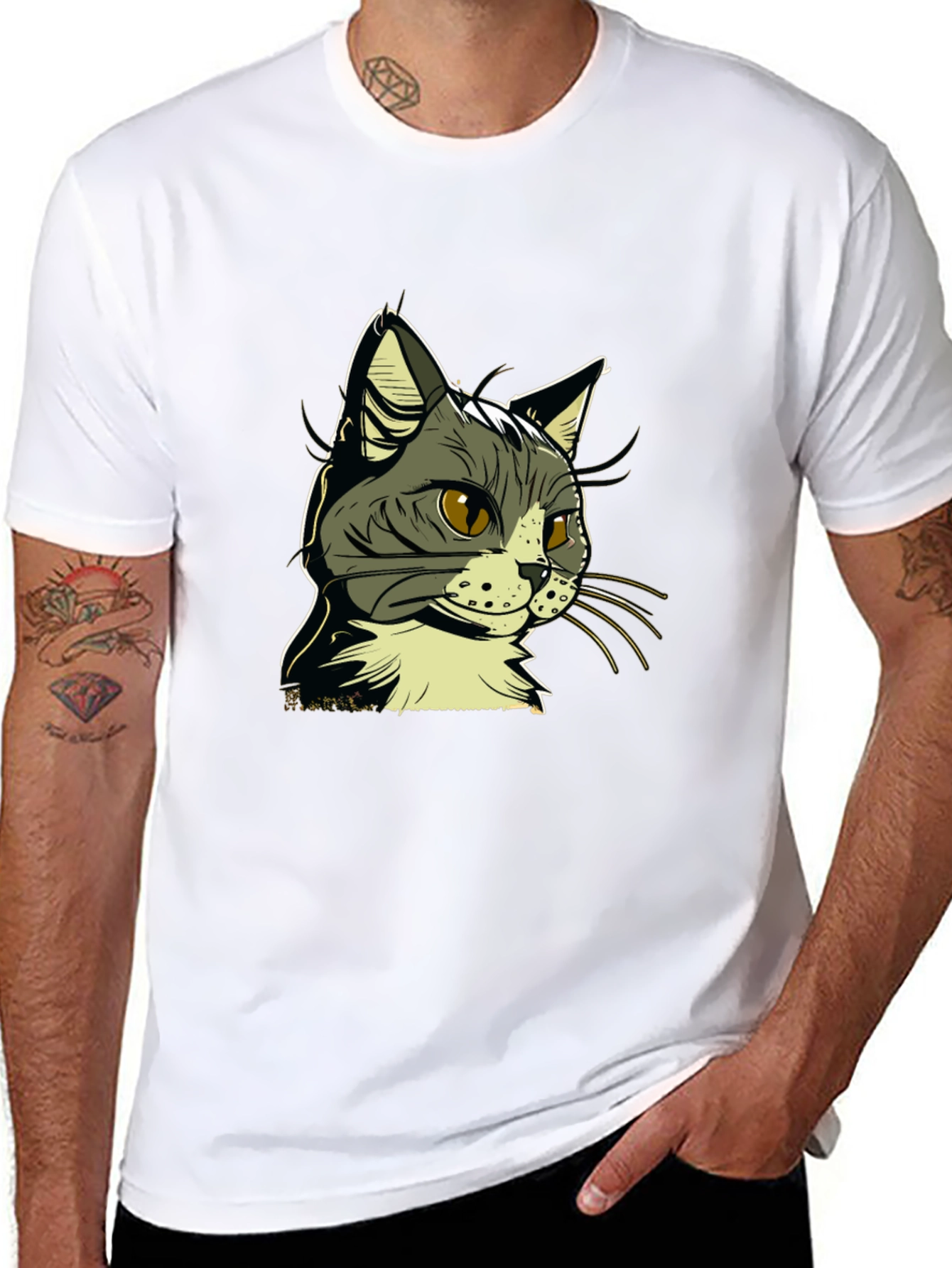 Cool Cat Graphic Tee - Black Cotton Shirt