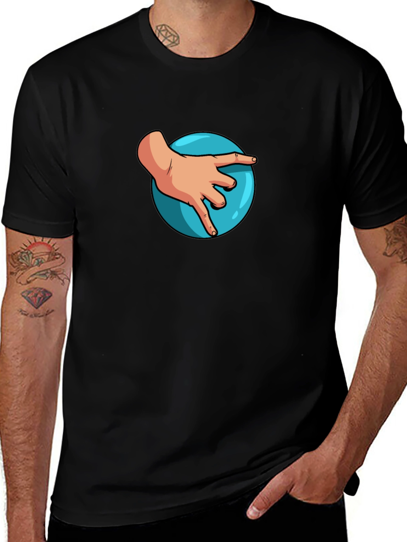 Hand on Ball Graphic Tee - Casual Black T-Shirt