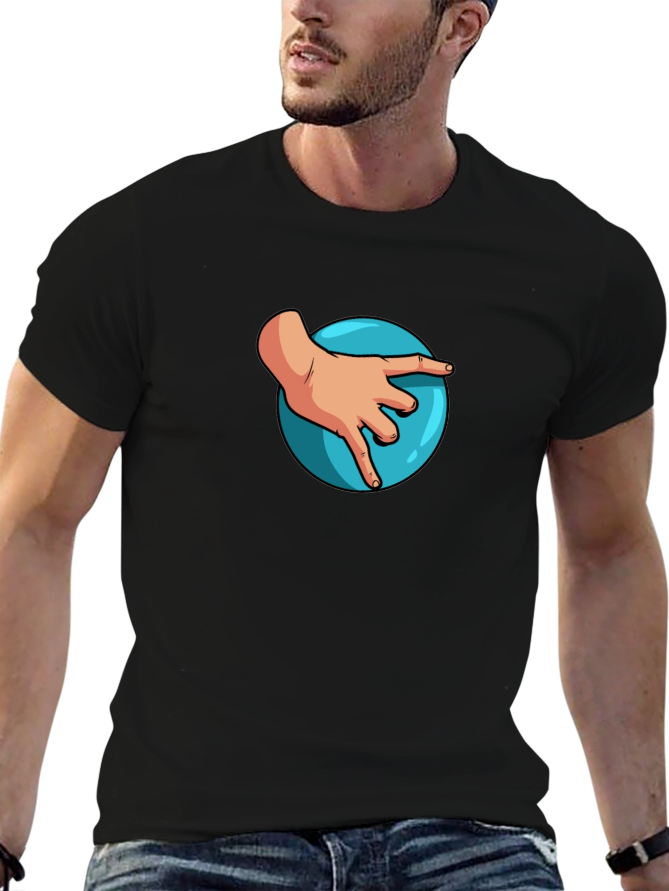 Hand on Ball Graphic Tee - Casual Black T-Shirt