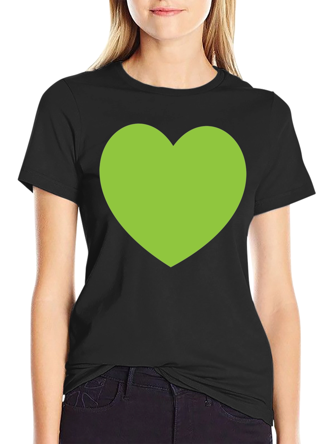 Green Heart Graphic Black T-Shirt