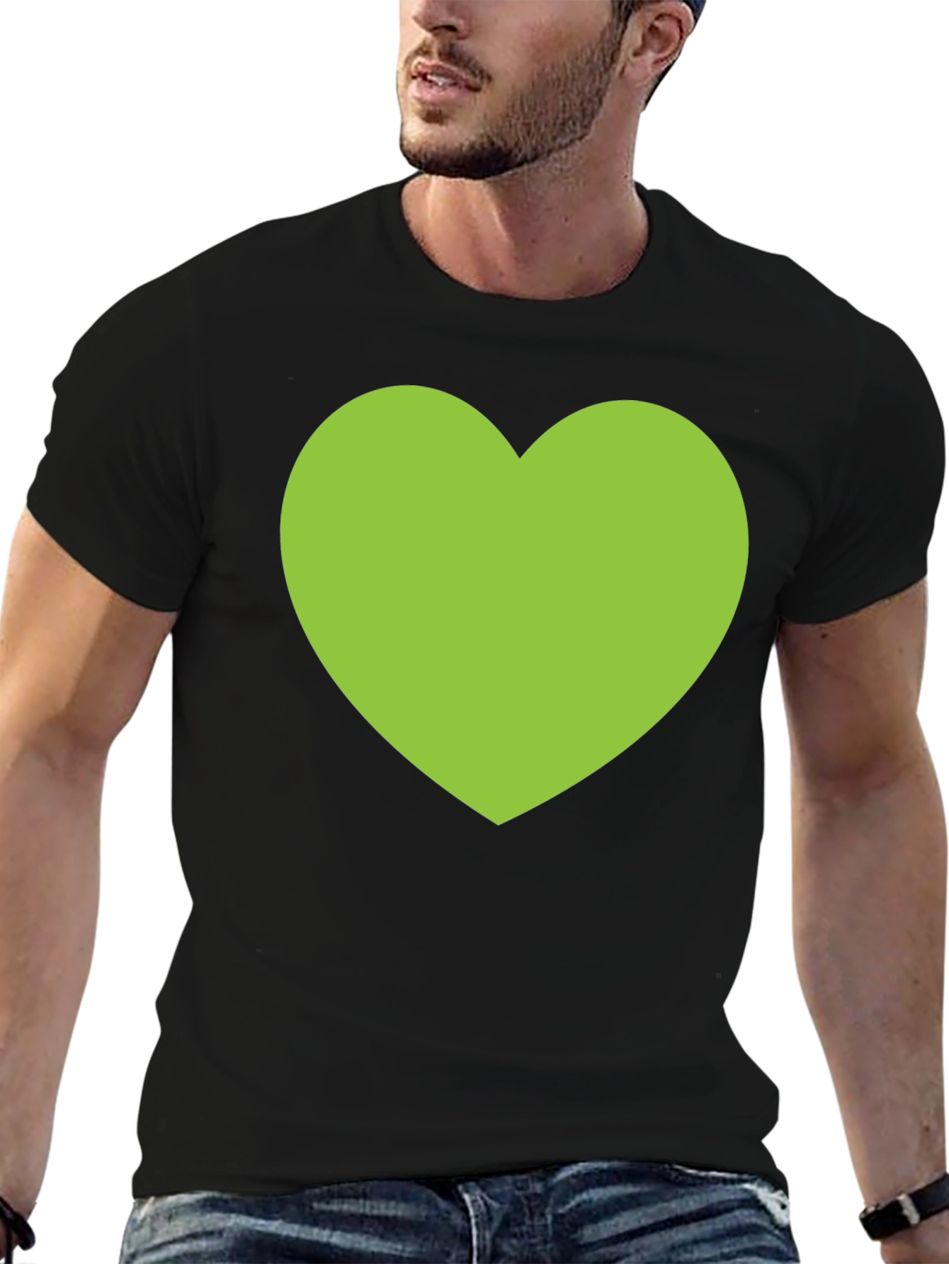 Green Heart Graphic Black T-Shirt