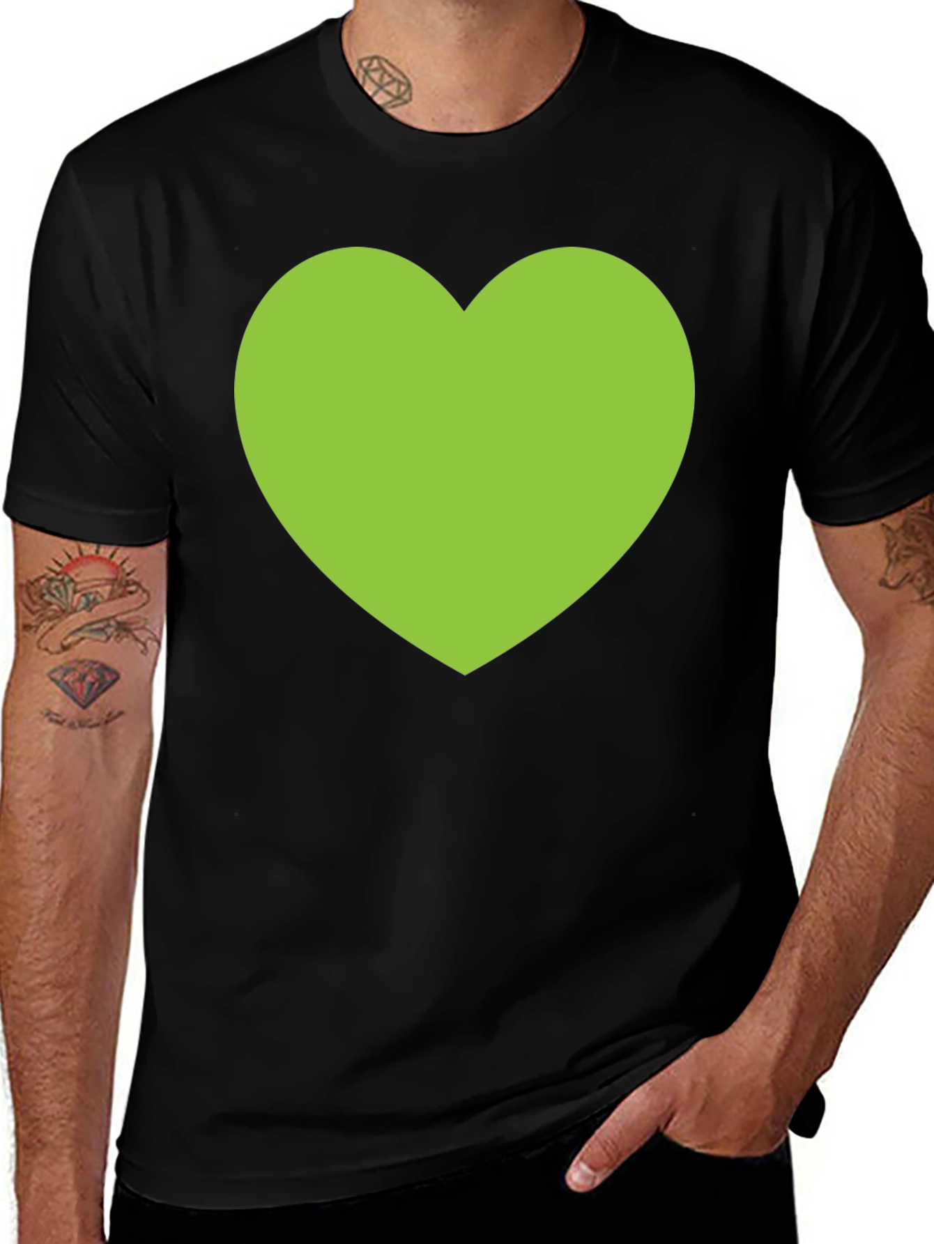 Green Heart Graphic Black T-Shirt